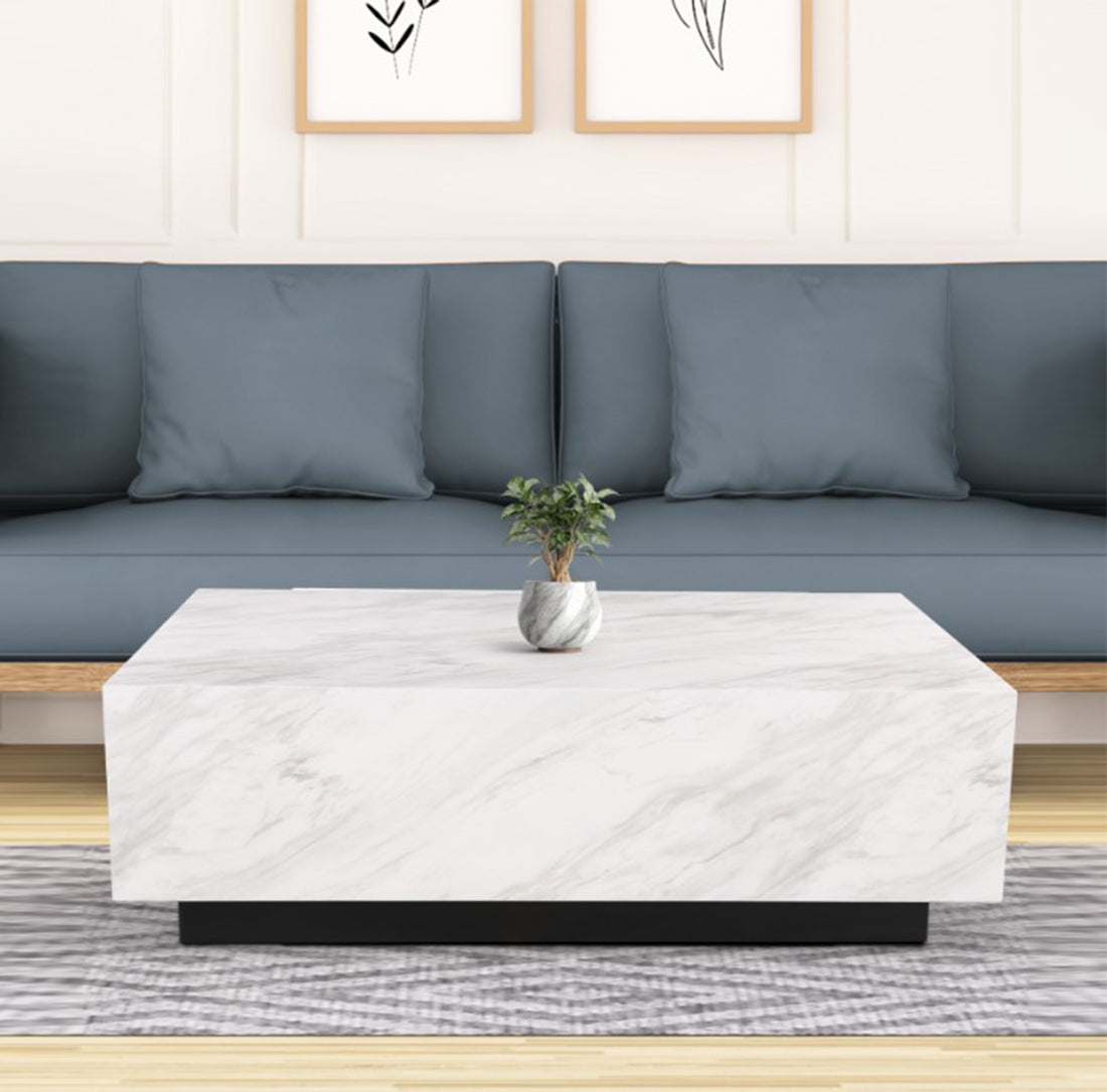 Garnet Marble Finish Center Table in White Colour