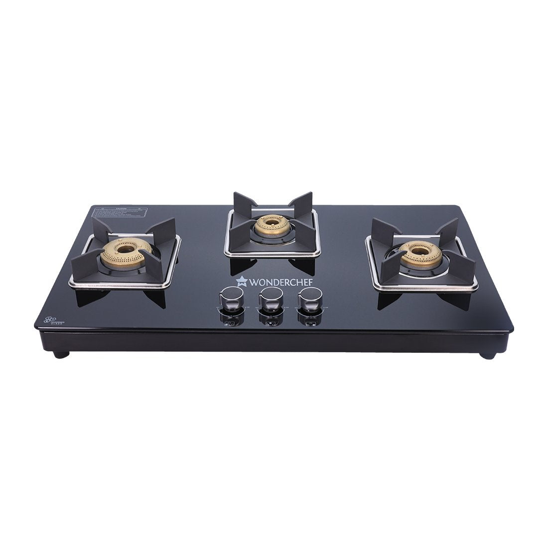 Octavia 1 - Gas Stove, 3 - Forged Brass Burners, 3 - Heavy duty pan support in Black Colour