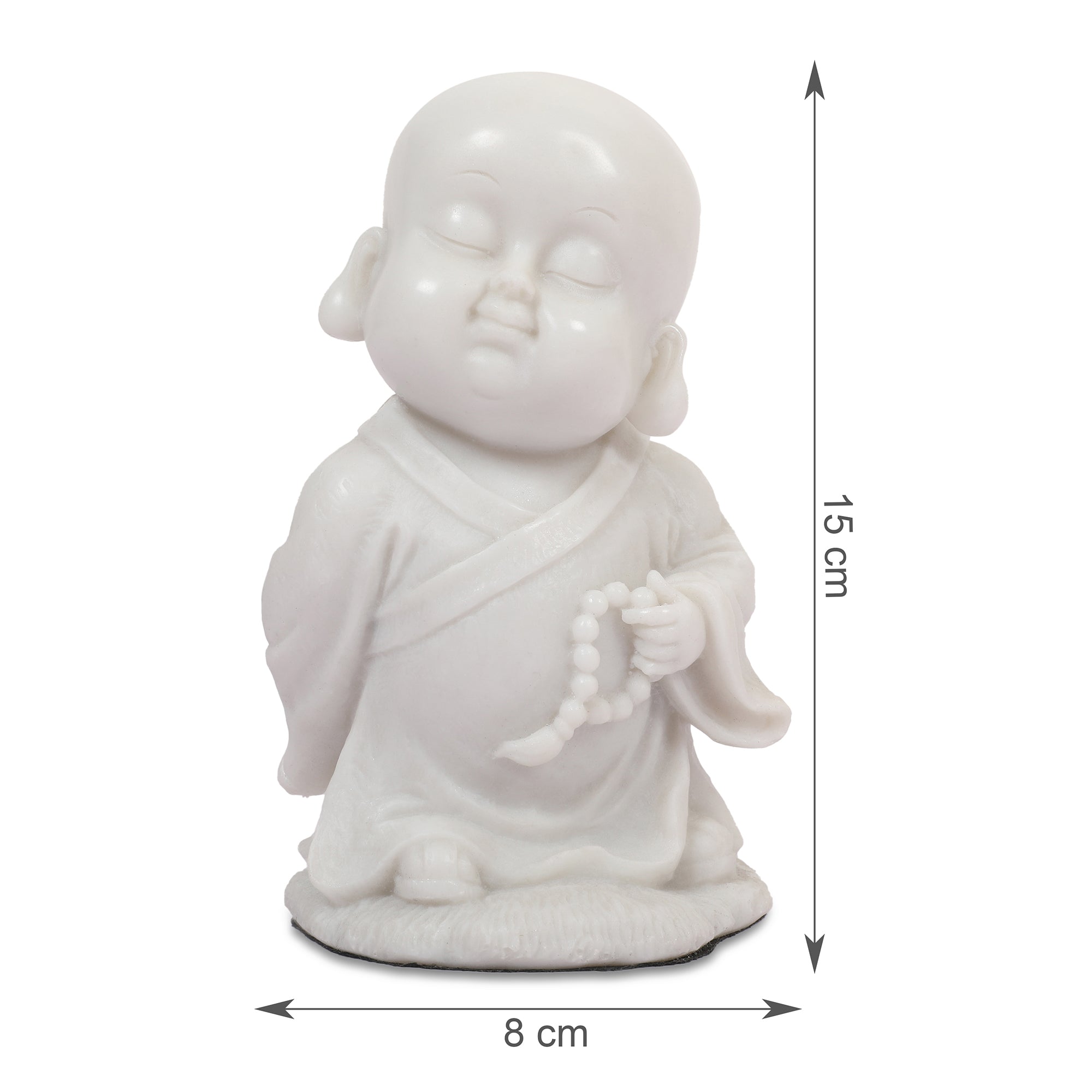 NAQSH MONK WITH MALA IN LEFT HAND, POLYRESIN HAND FINISHED FIGURINE WHITE BY LIVNG ESSENCE