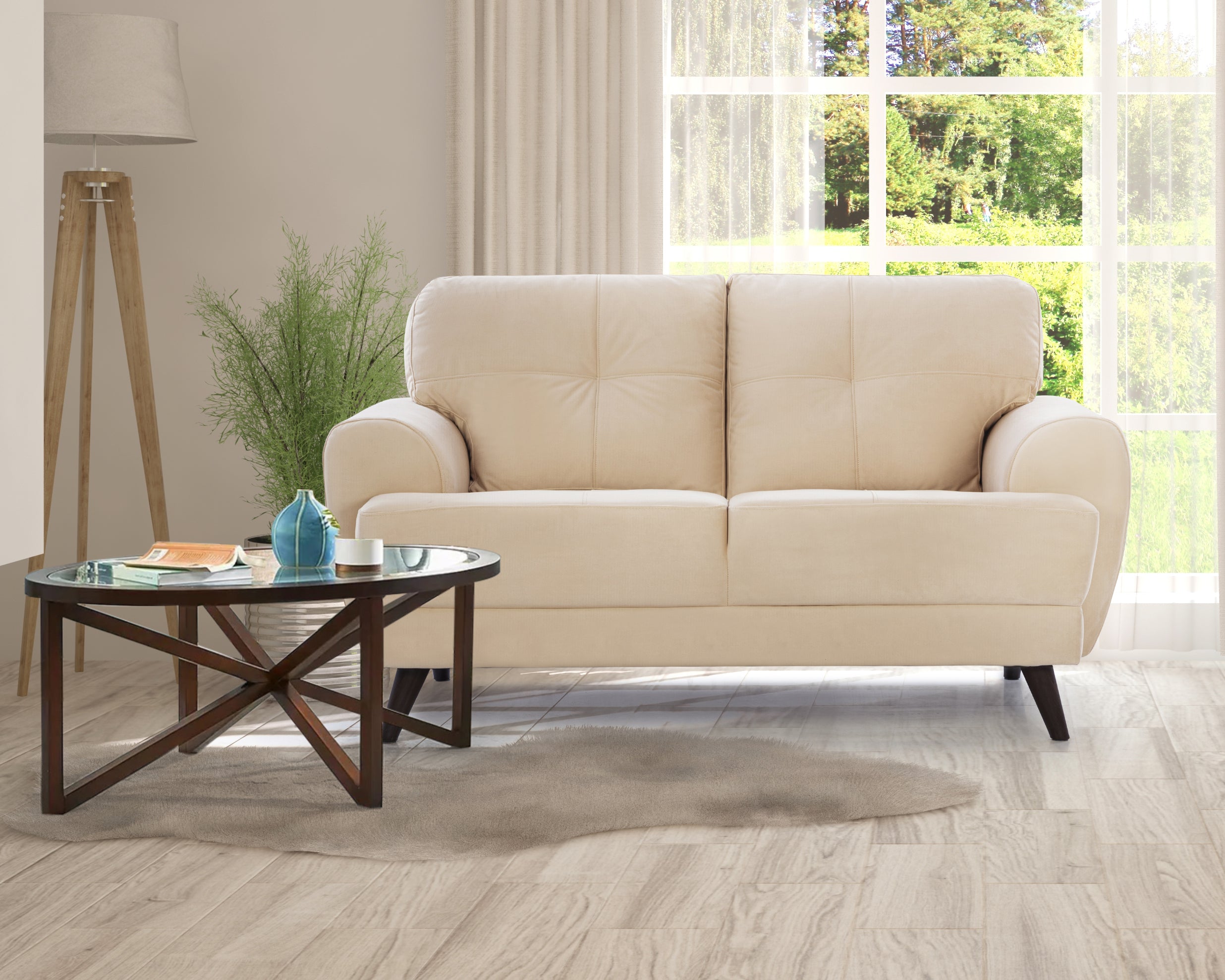Riga Fabric 2 Seater Sofa in Beige Colour