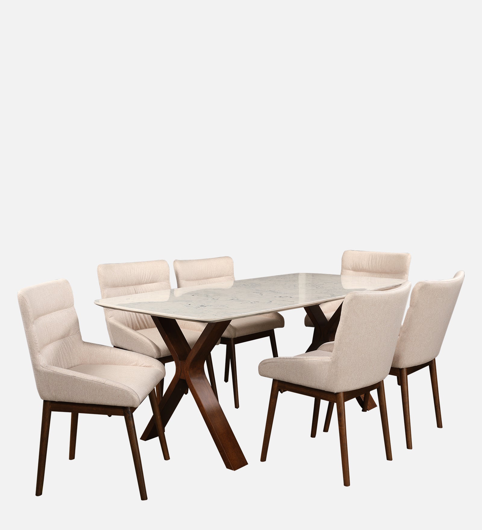 Sanddune Marble Top Six Seater Dining Set in Walnut Colour