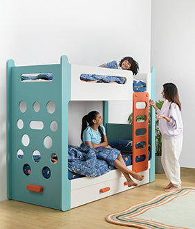 Climber New Bunk Bed with Climbing Wall, Ladder & Trundle in Marine Teal Colour