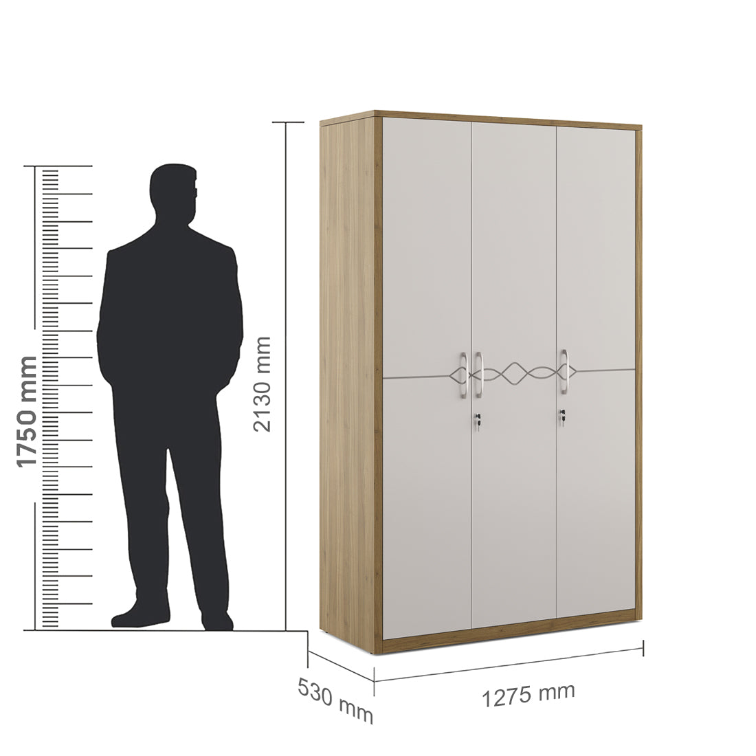 Pearl 3 Door Wardrobe in Ceramic High Gloss Colour