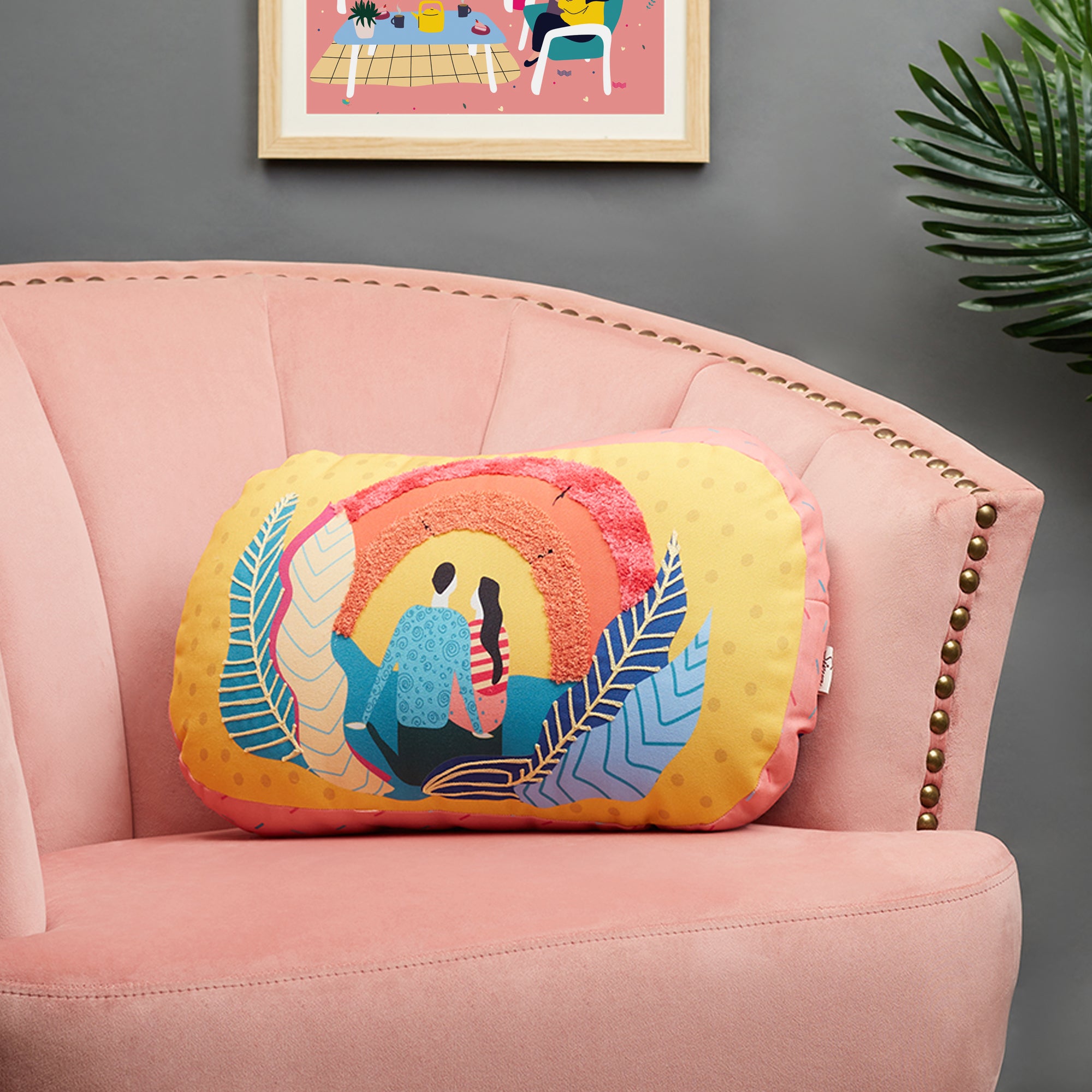 Good Life  Reversible Sunrise Digital Printed Shaped Cushion 28x45 Cm in Navy Colour