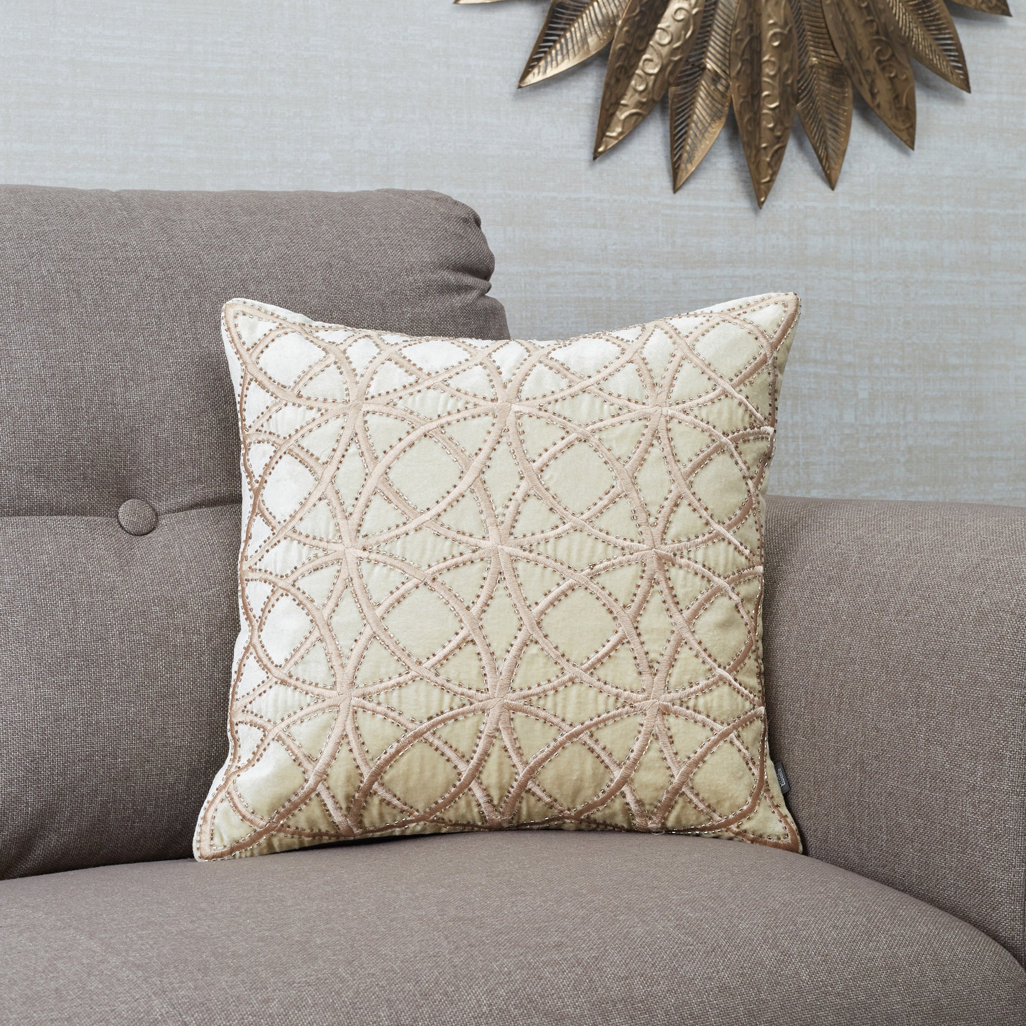 Silkroute Ornamented Cushion Cover 40x40 Cm in Beige Colour