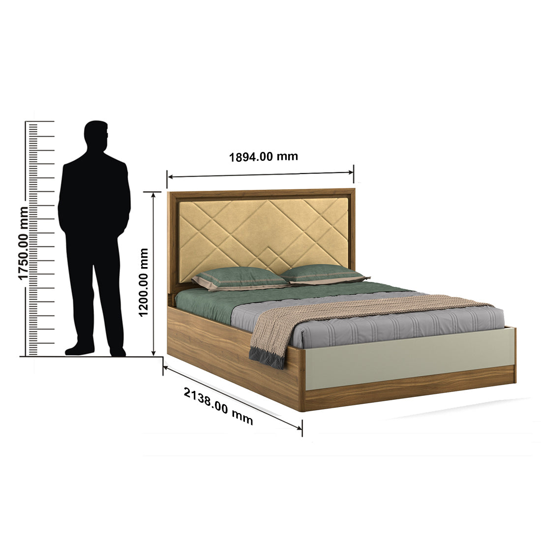 Petra King Bed With Box Storage in Walnut Colour