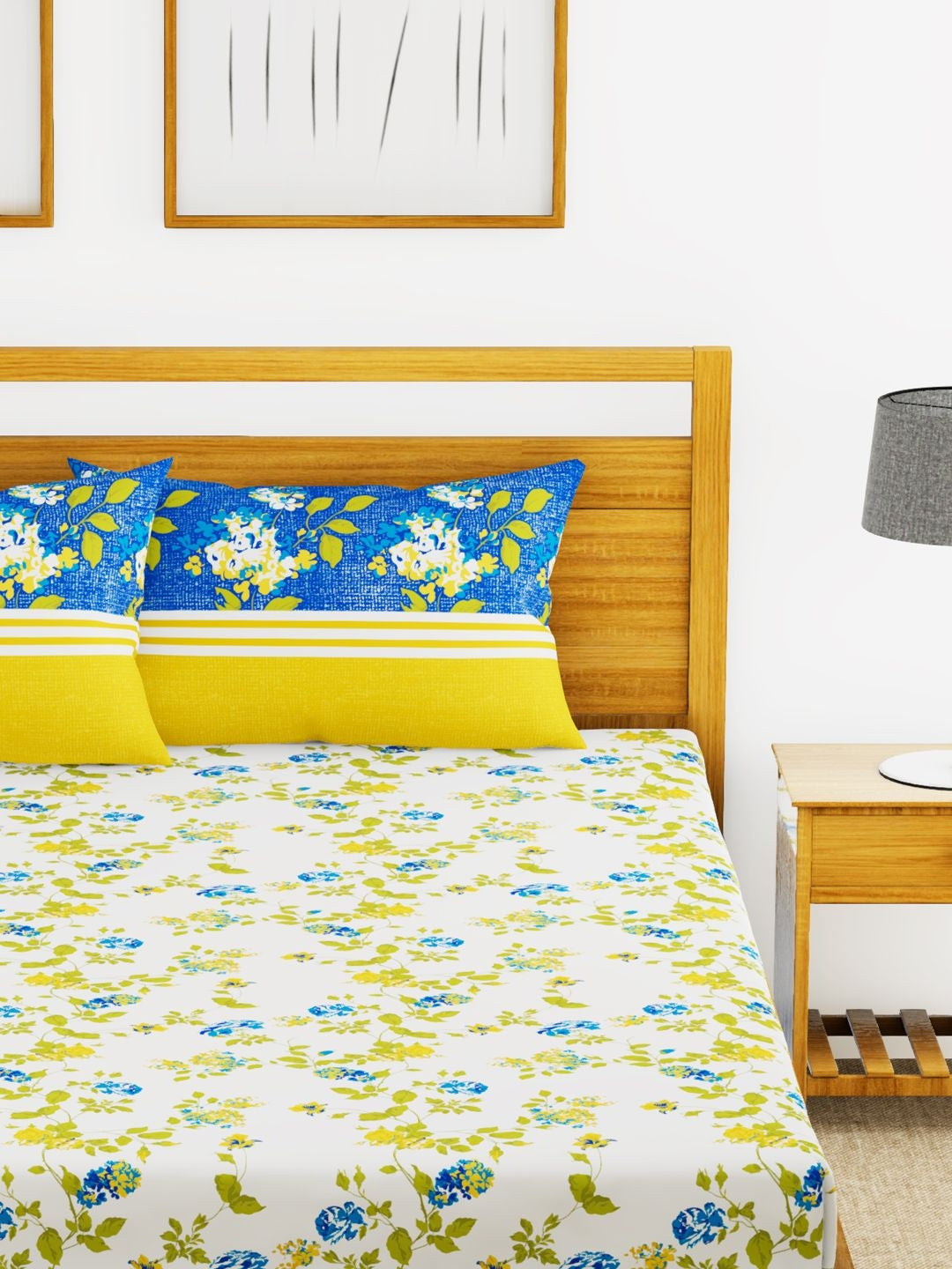 Chantal Cotton Double Bed Sheet 229X274 Cm 210 Tc in White/Blue Colour