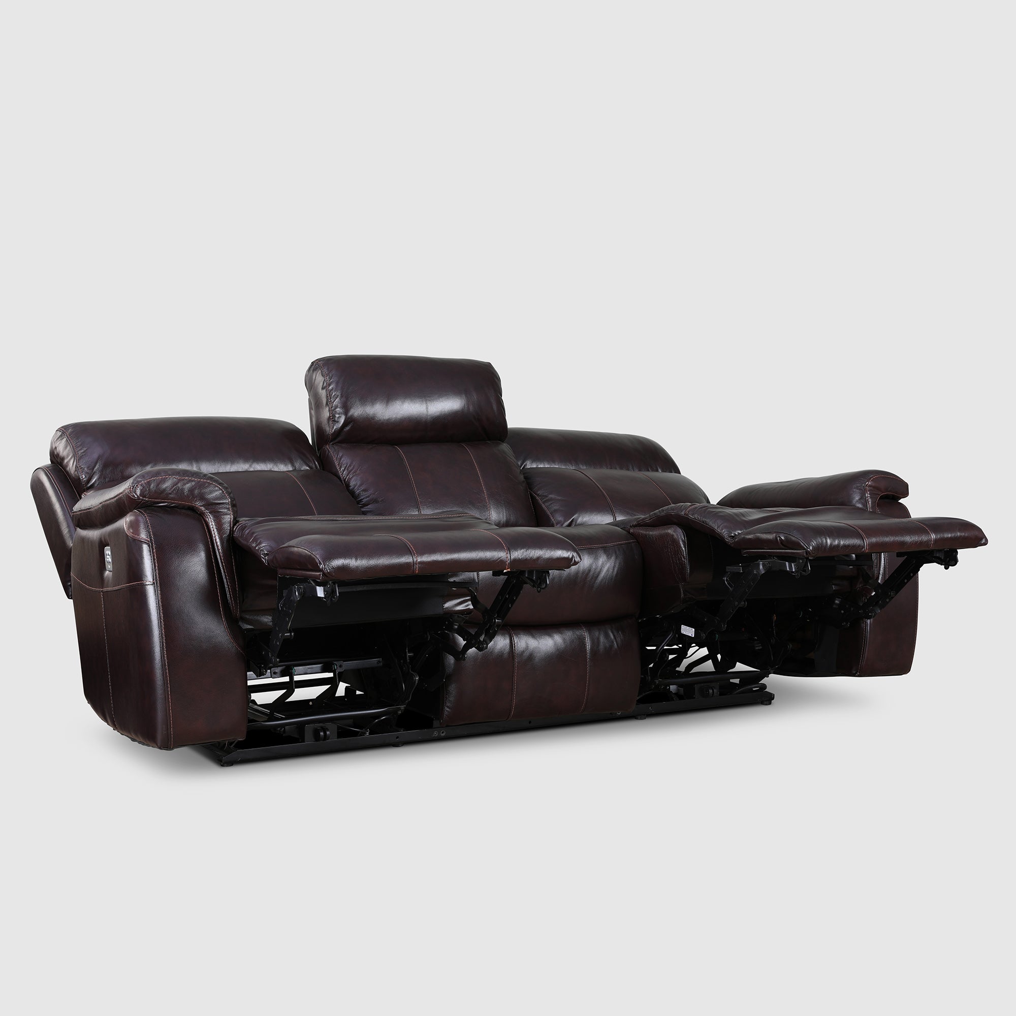 Plush Half Leather Three Seater Electric Recliner in Burgundy Colour