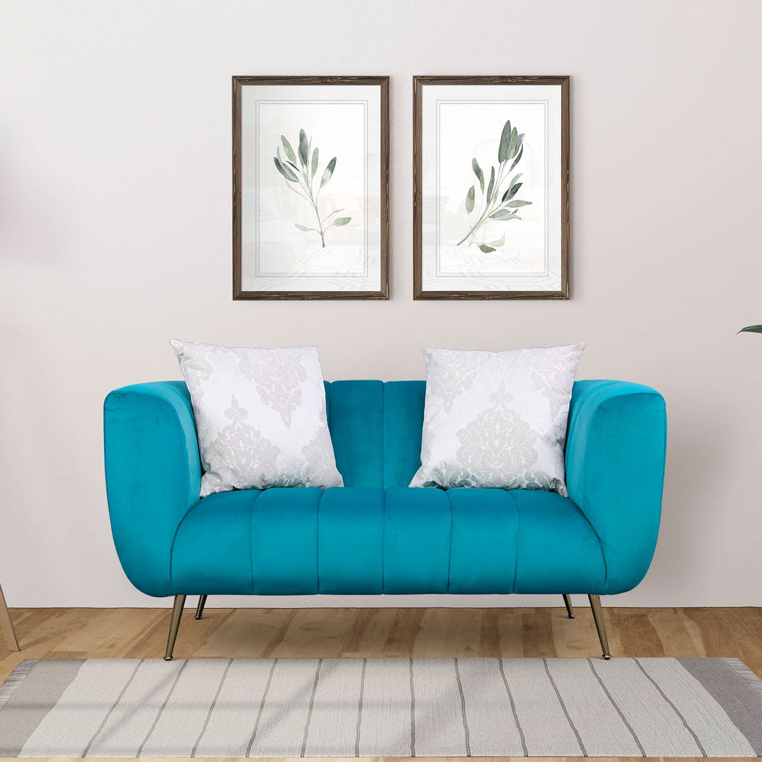 Catalina Velvet Two Seater Sofa in Teal Colour