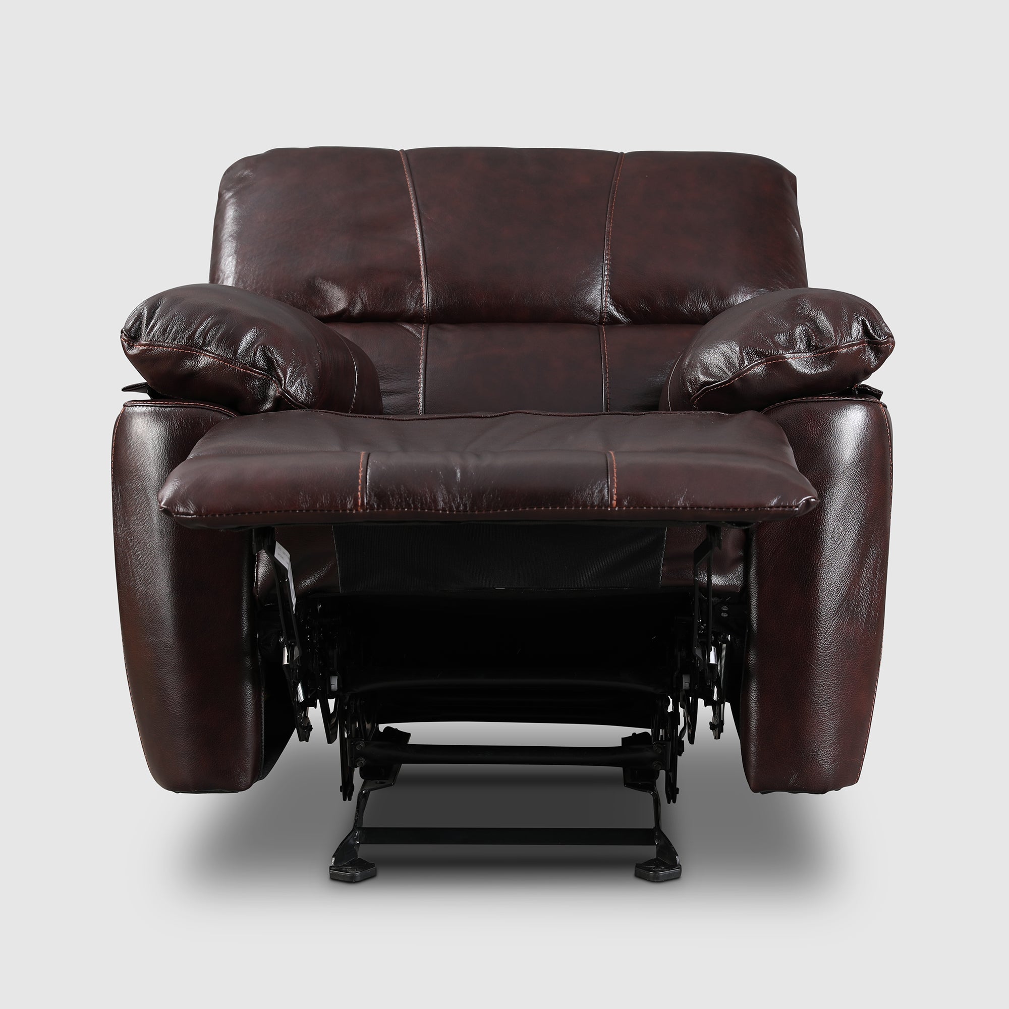 Charles Half Leather Single Seater Recliner in Burgundy Colour