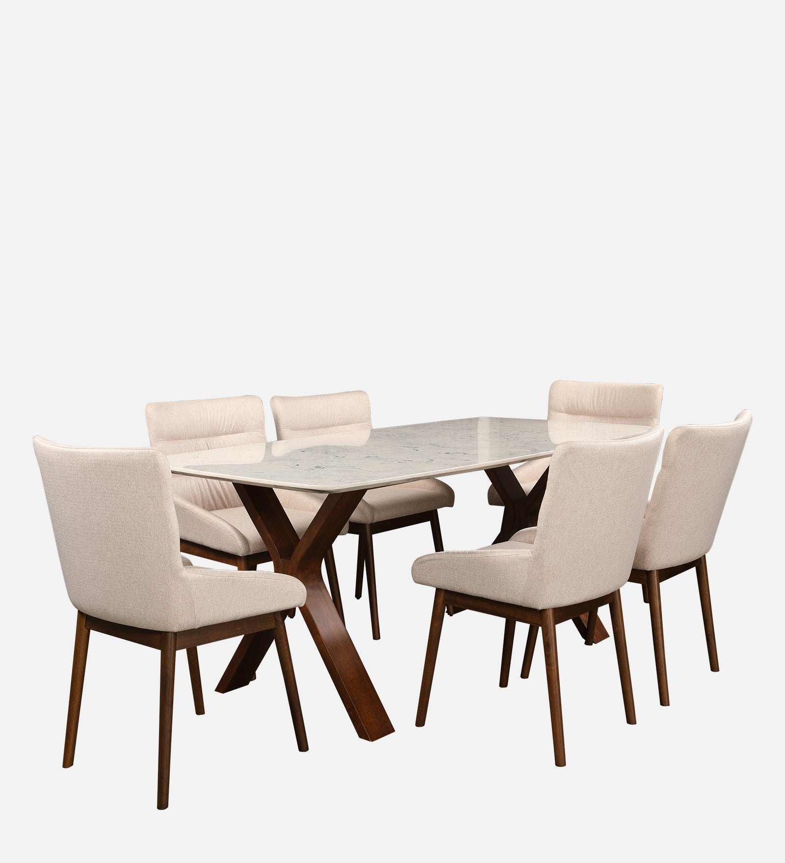 Sanddune Marble Top Six Seater Dining Set in Walnut Colour