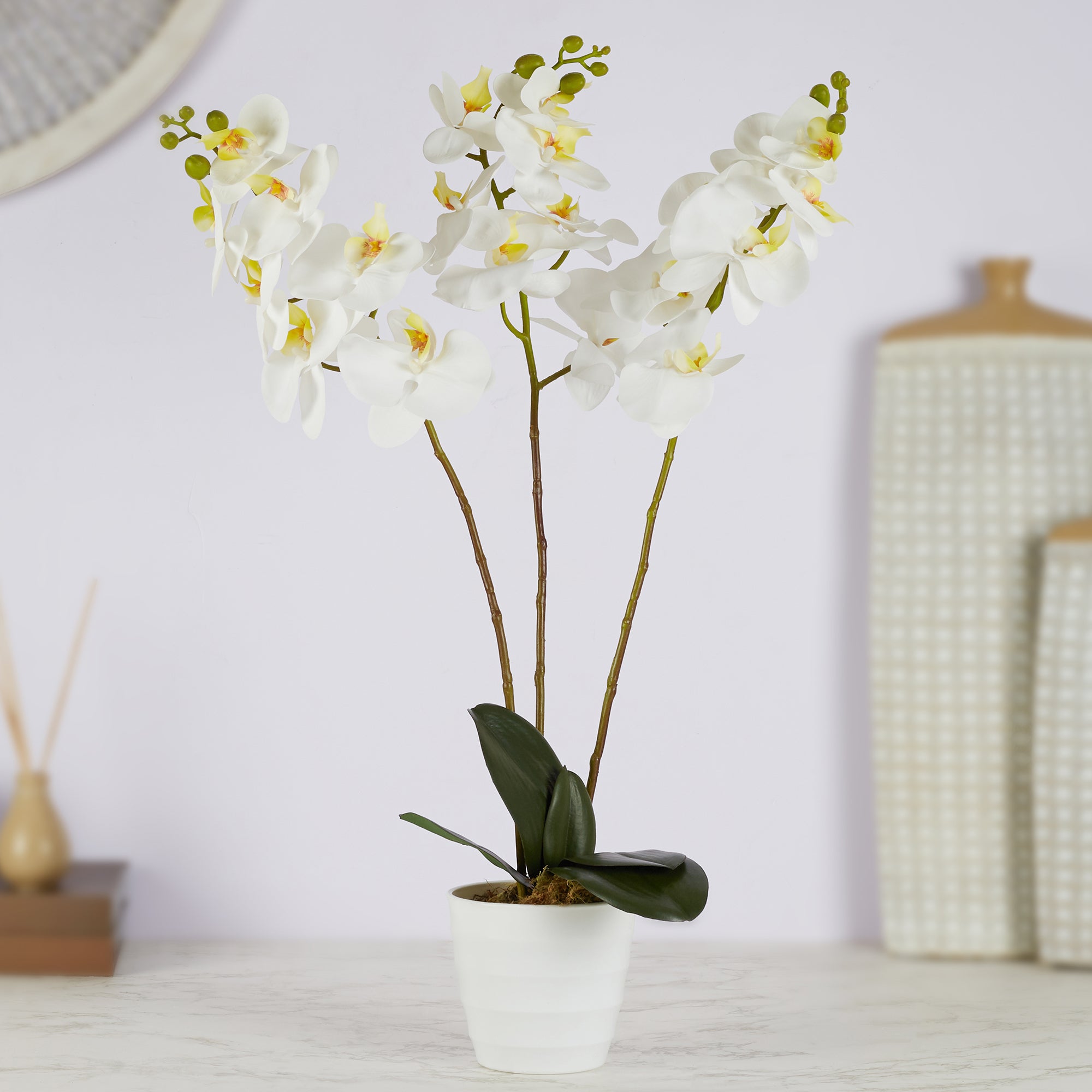 Ilana Artificial Orchid Potted Plant 55Cm in White Colour