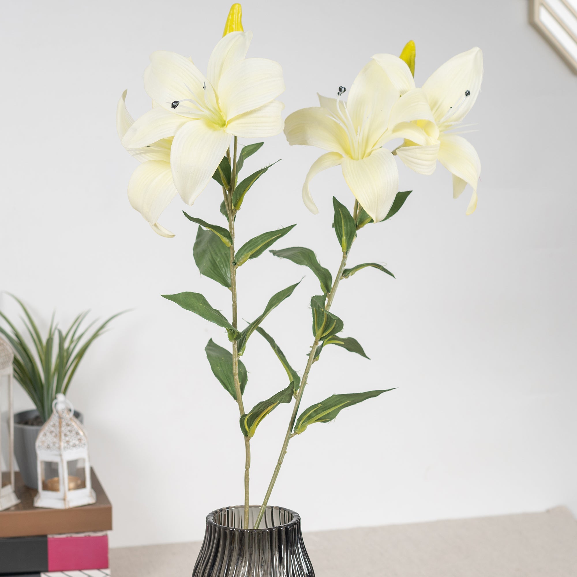 Elora  White Lily Faux Flower 73 Cm in White Colour