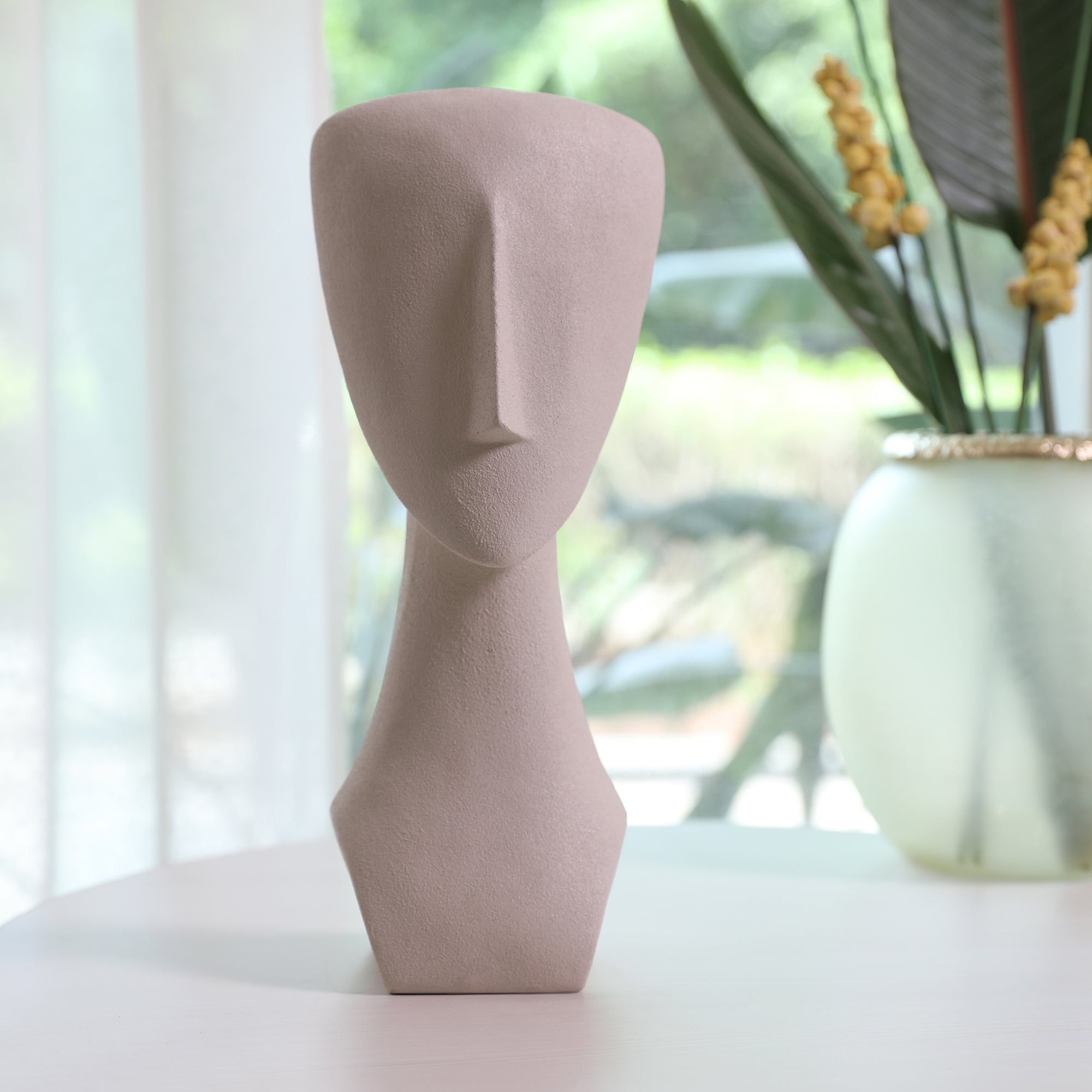 Miraya Modern Textured Face Polyresin Hand Finished Figurine Ivory 37cm by Living Essence