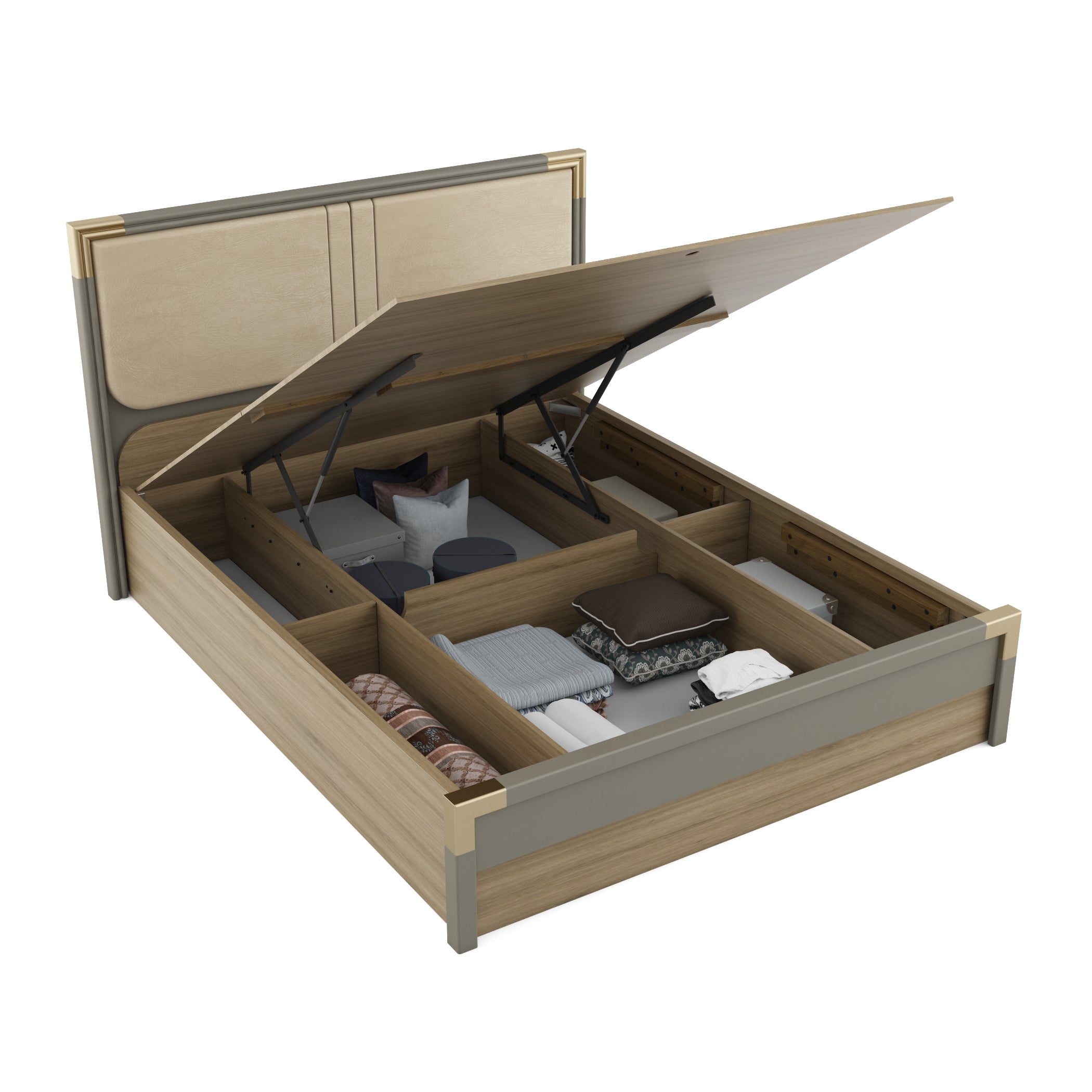 Asa Engineered Wood Queen Bed in Santana Oak Colour