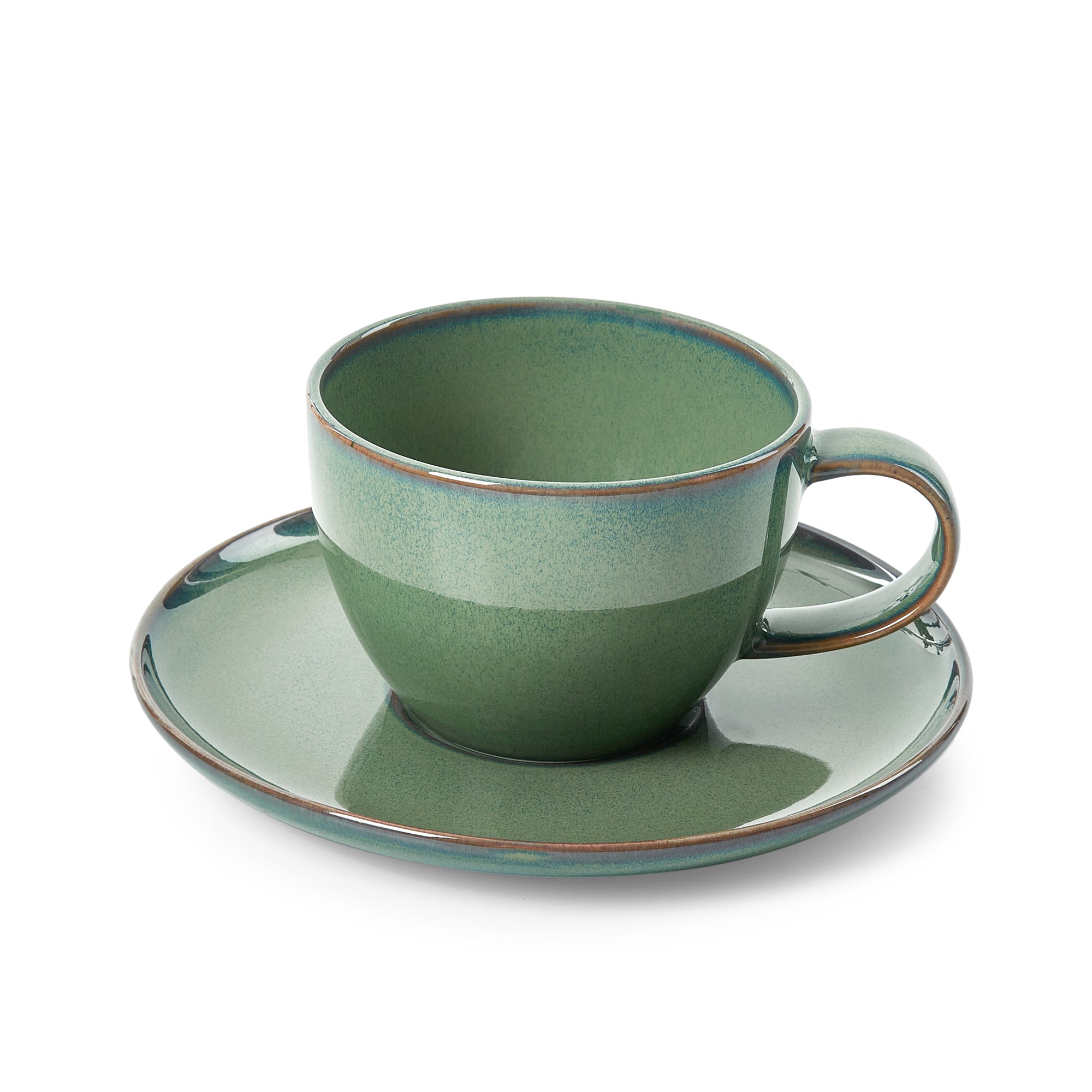 Hygge Studio Pottery Stoneware Cup & Saucer Set of 4 in Sage Green Colour