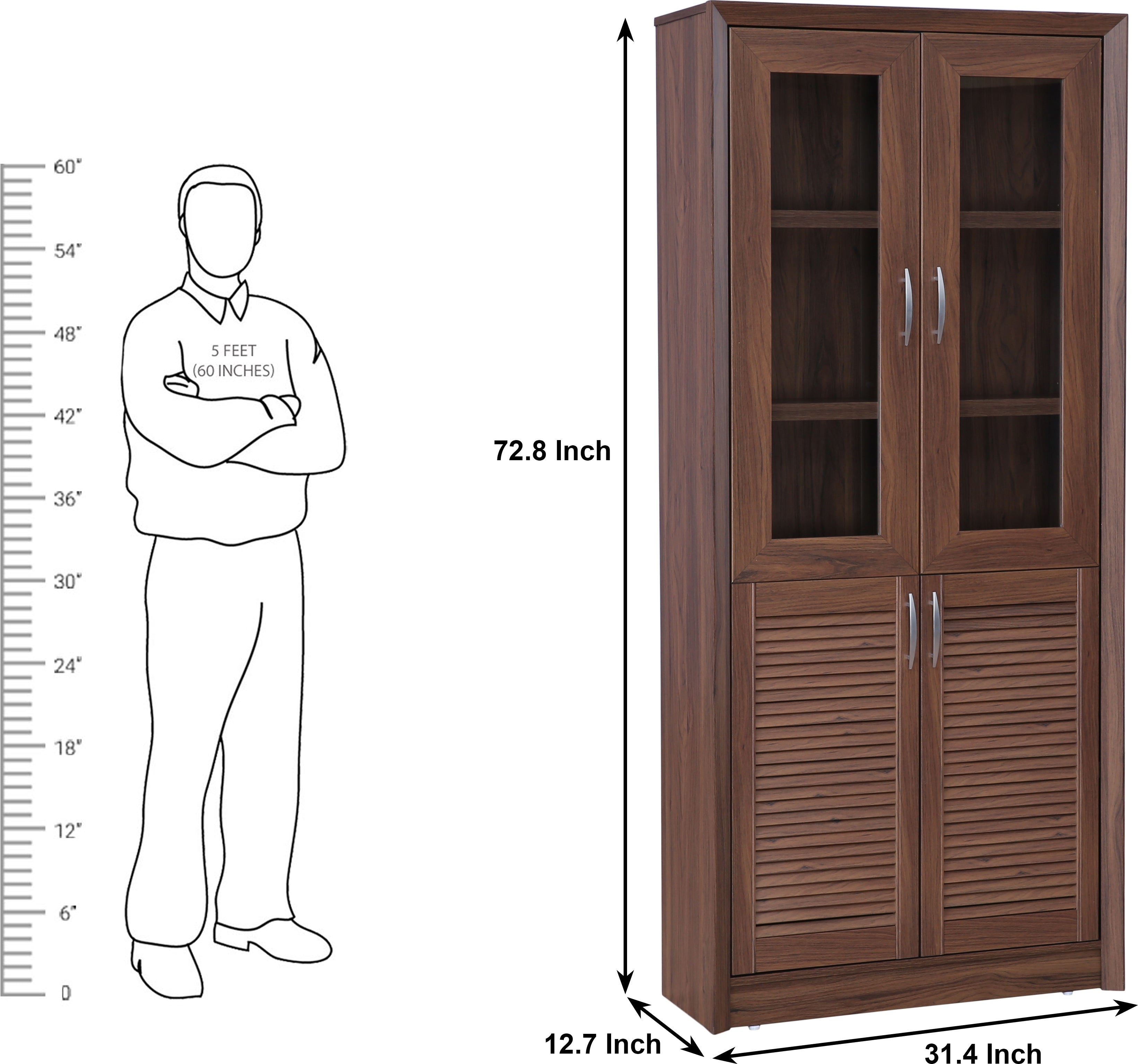 Stark Engineered Wood 4 door Book Case in Walnut Colour