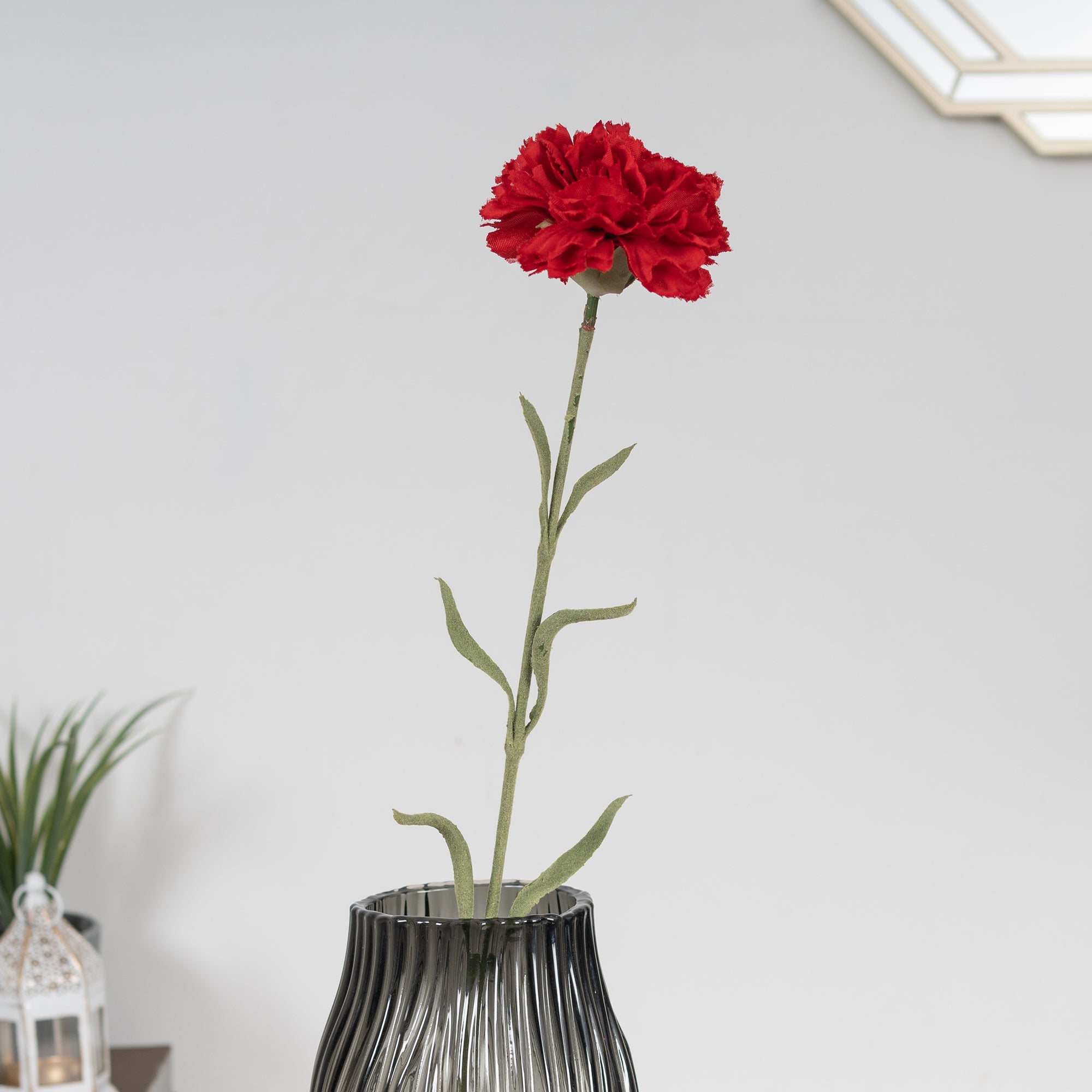 Elora Single Red Carnation Polyester Artificial Flower 62cm in Red Colour