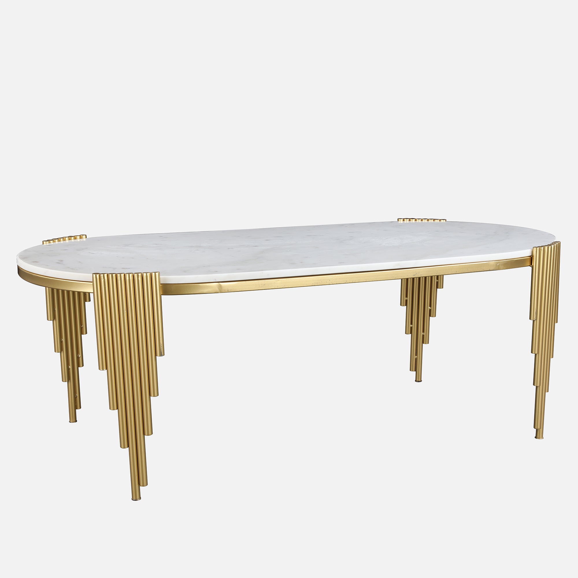 Giove Marble & Iron Center Table in White & Gold Colour