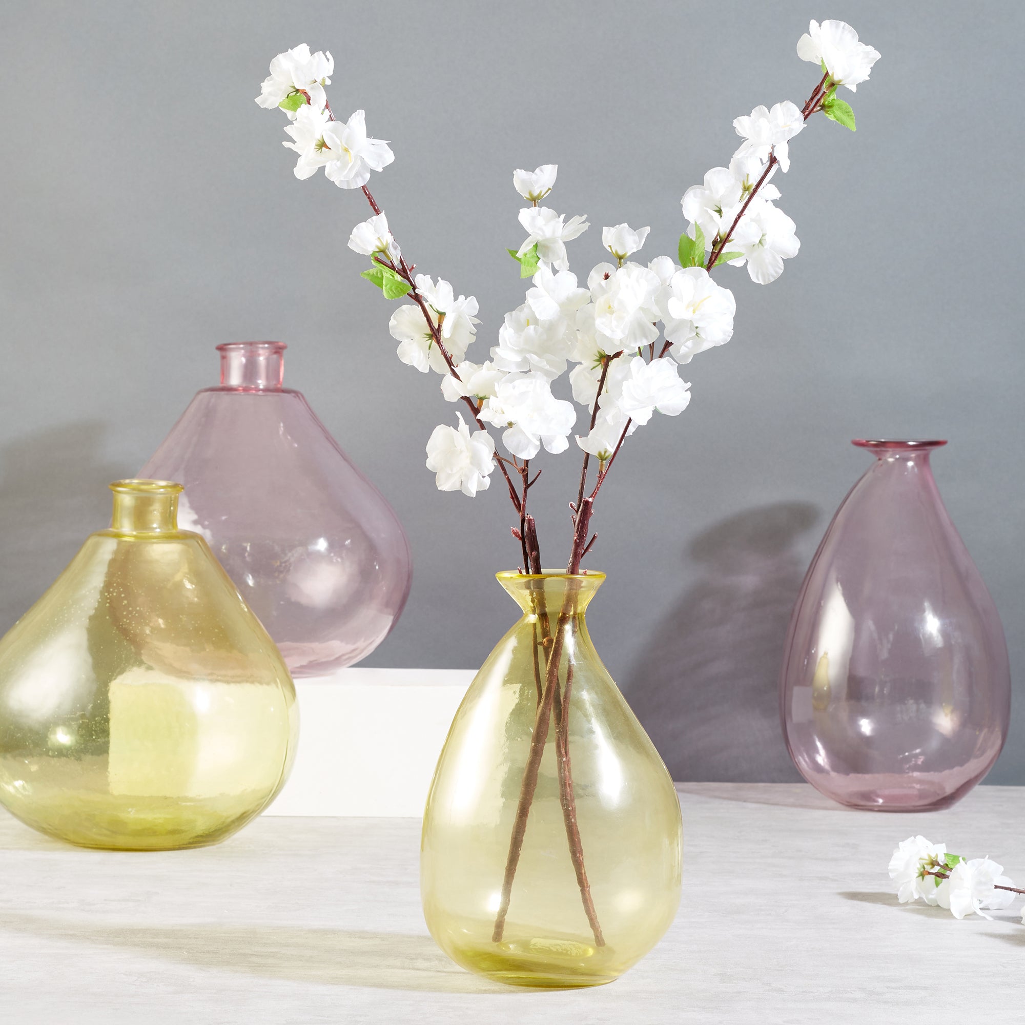 Phiona Glass Modern Organic Shapped Handcrafted 23 Cm Vase in Yellow Colour