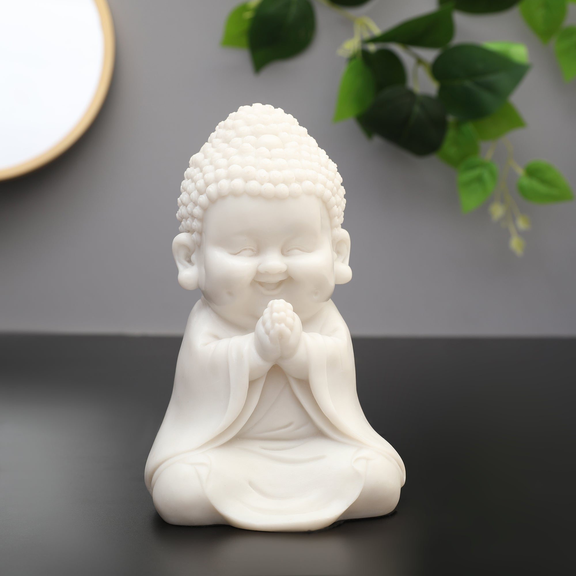NAQSH PRAYING MONK, POLYRESIN HAND FINISHED FIGURINE WHITE BY LIVNG ESSENCE