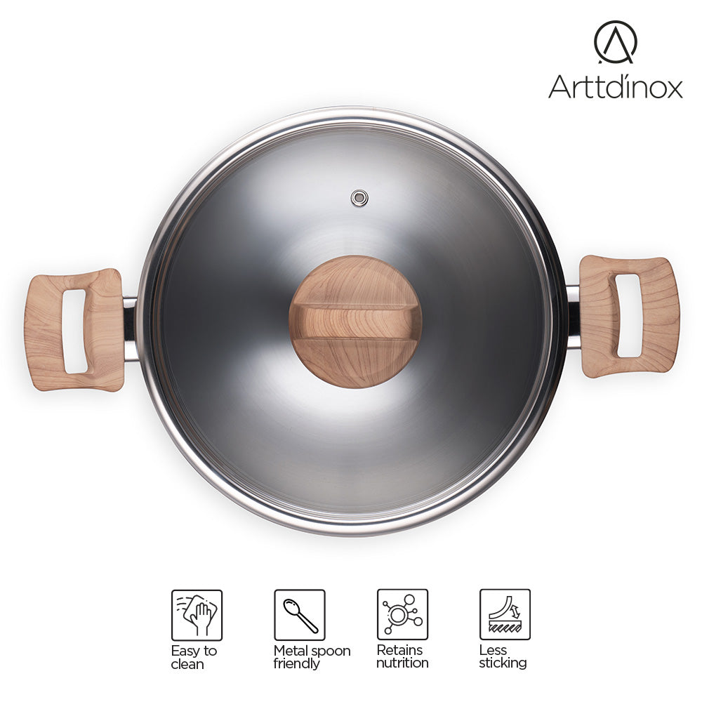 Timber Triply Kadhai 24cm with Glass Lid