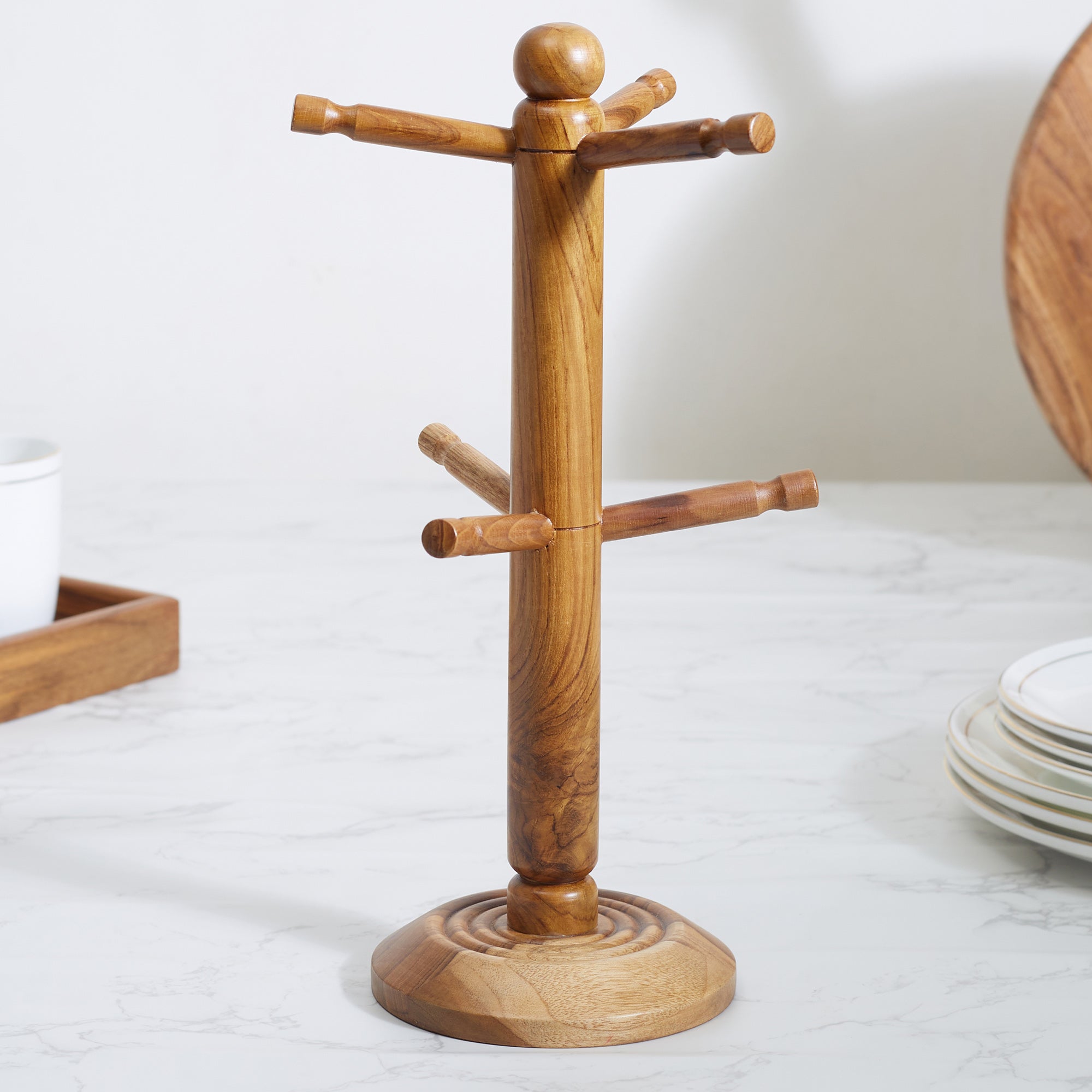 Beautiful Kitchen Wood Mug Tree/Stand/Holder in Brown Colour