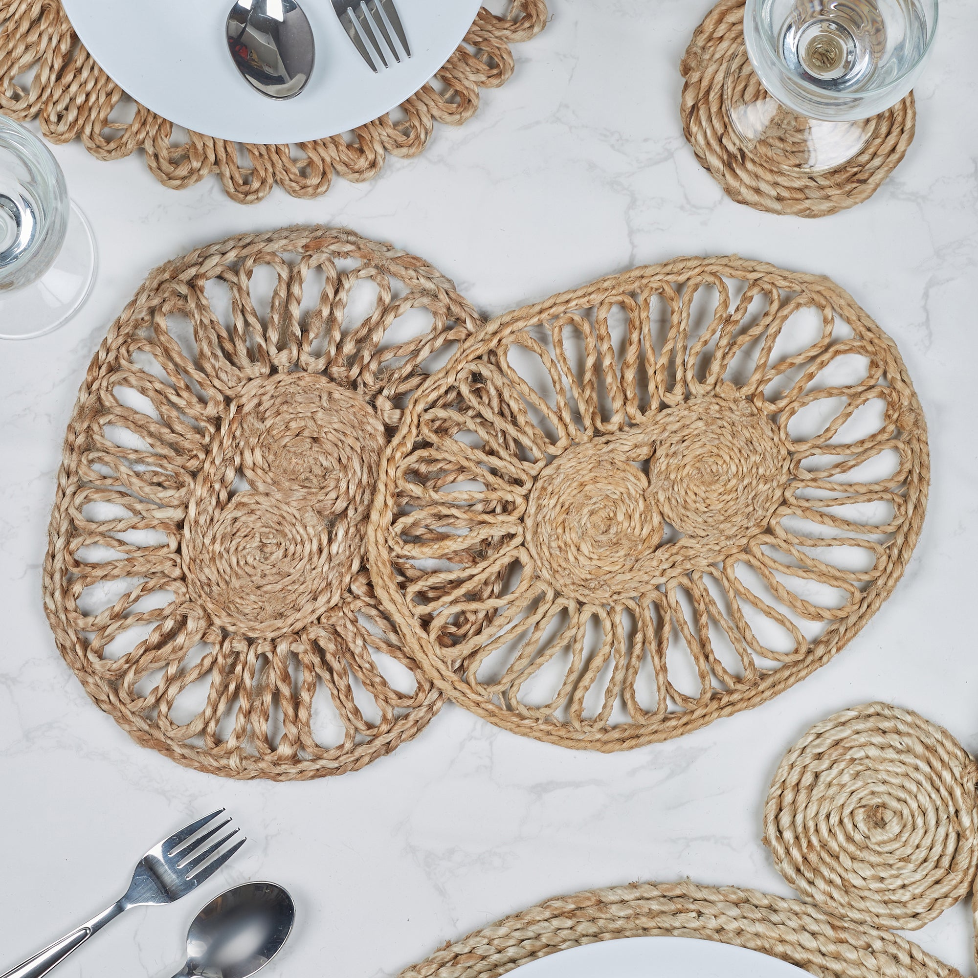Boho Handmade Jute Trivet Set Of 2 Dia 25 Cm in Natural Colour