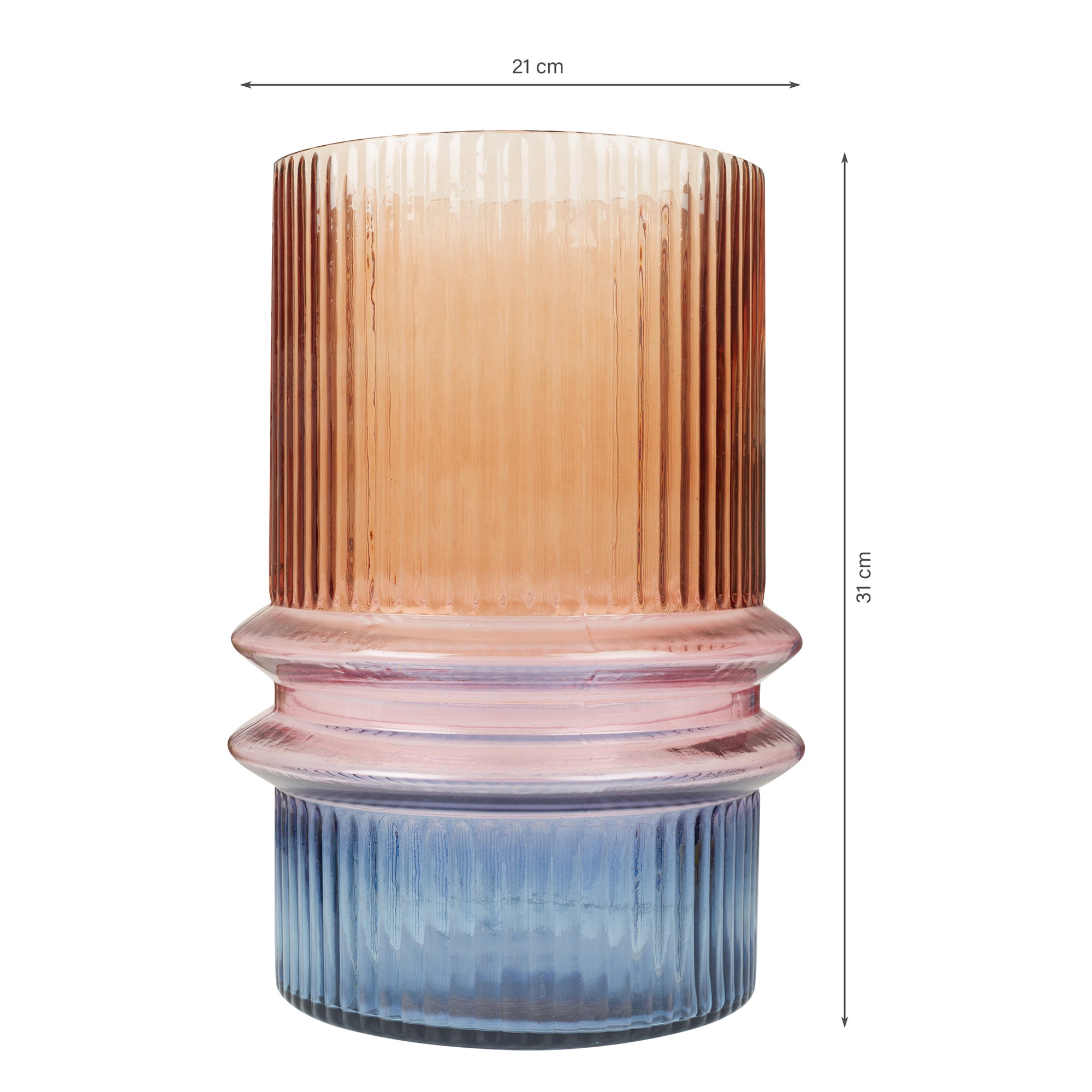 Phiona Glass Fluted Handcrafted Large Vase 31 Cm in Multi Colour