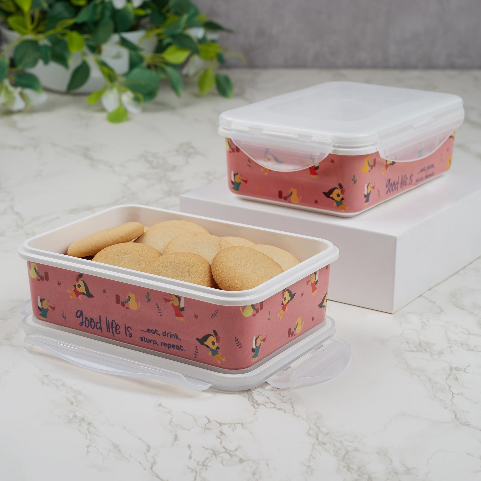 Good Life Melamine Rectangular Lunch Box Large Set of 2 in Multi Colour