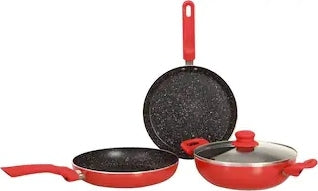 Milano 4 pcs Non Stick Aluminium Cookware Set in Black/Red Colour