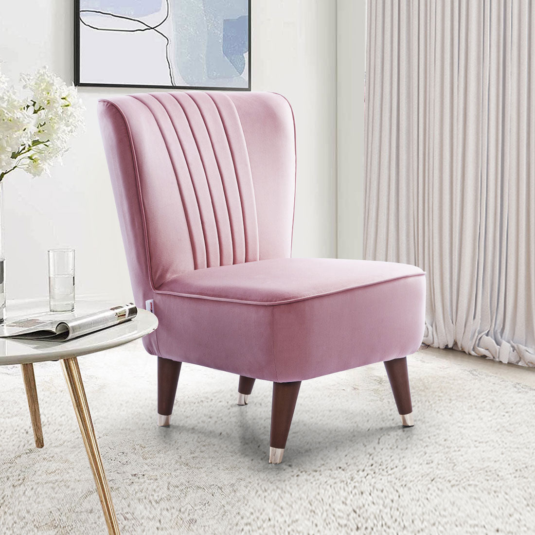 Jane Velvet Accent Chair in Pink Colour