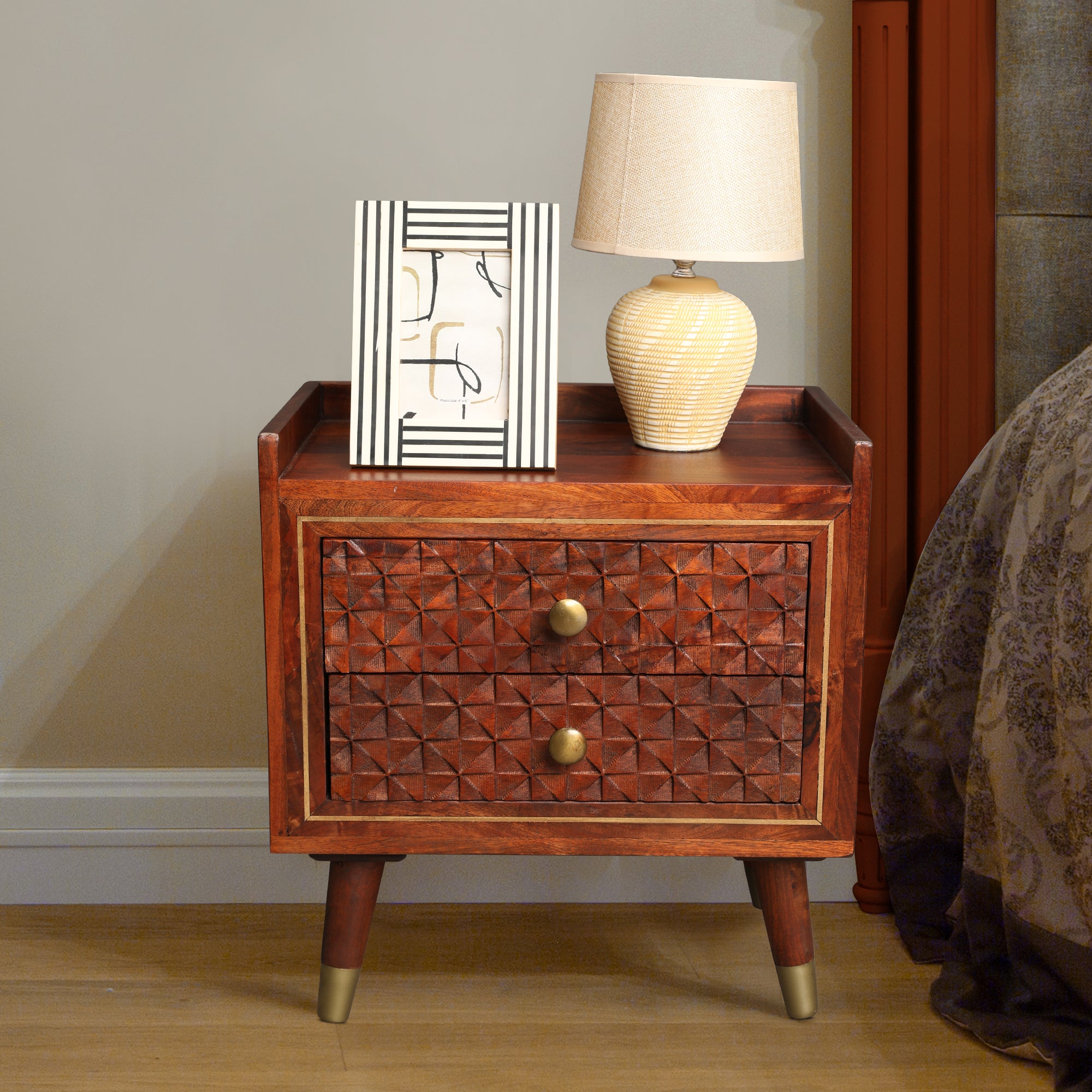 Phoolkari Night Stand in Honey Colour
