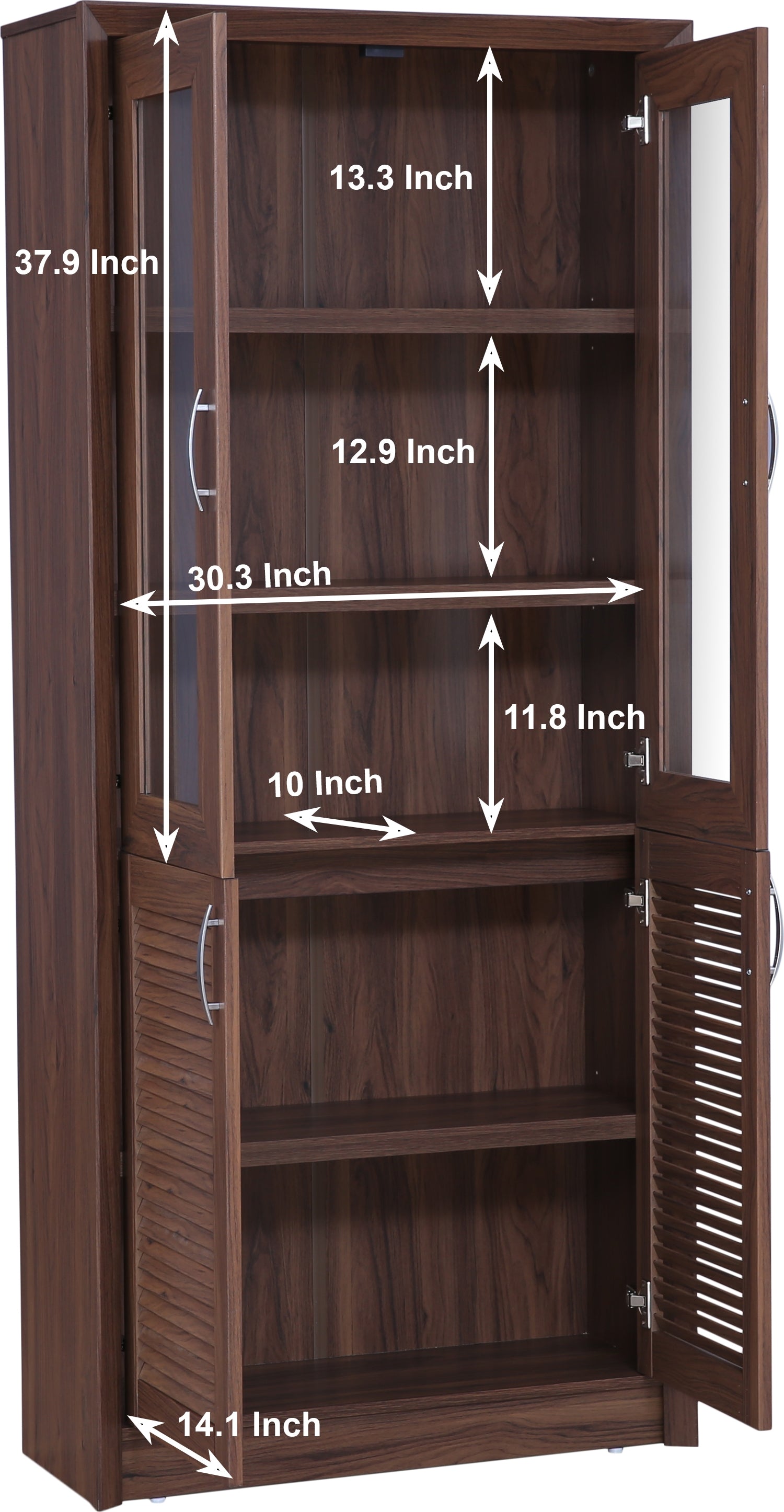 Stark Engineered Wood 4 door Book Case in Walnut Colour