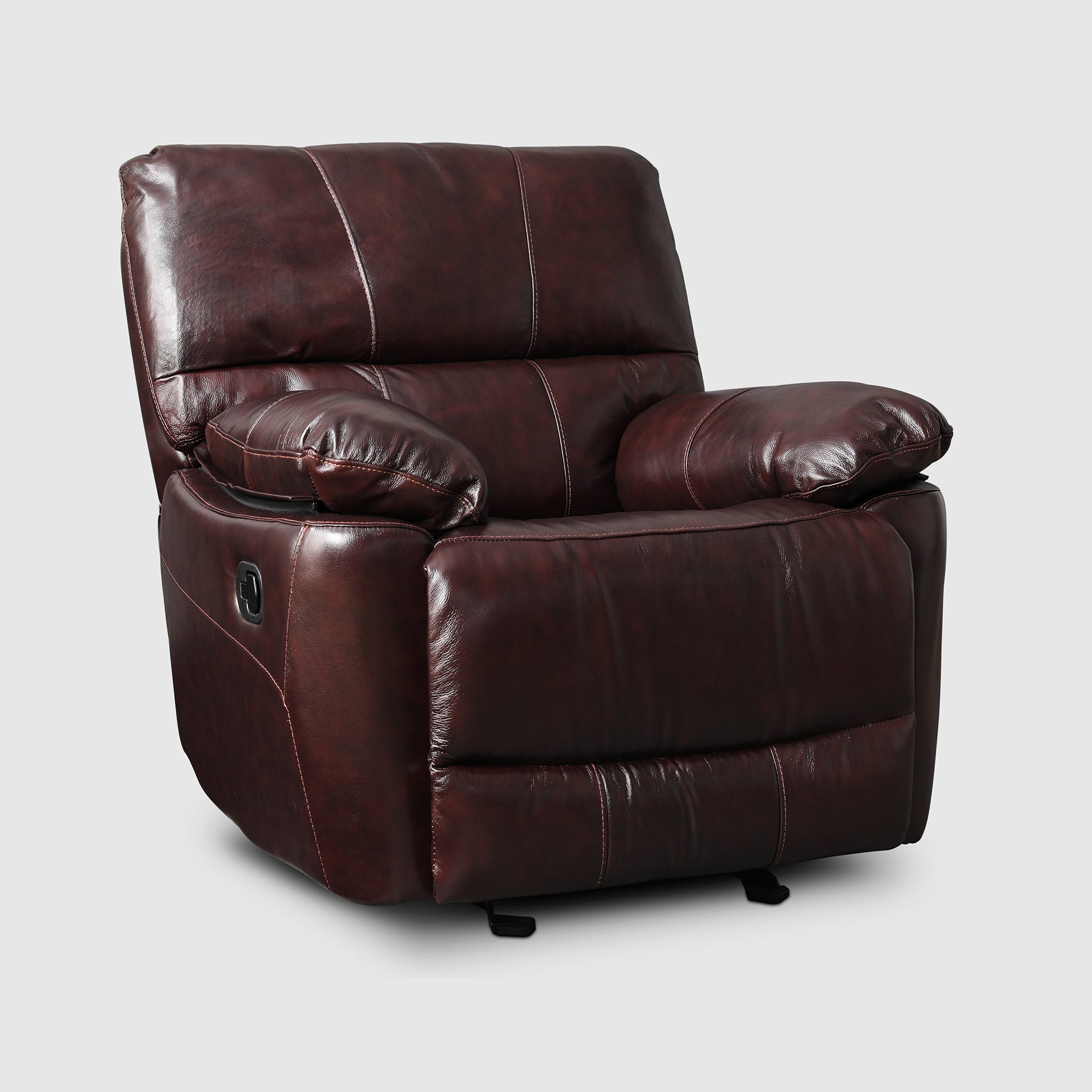 Charles Half Leather Single Seater Recliner in Burgundy Colour
