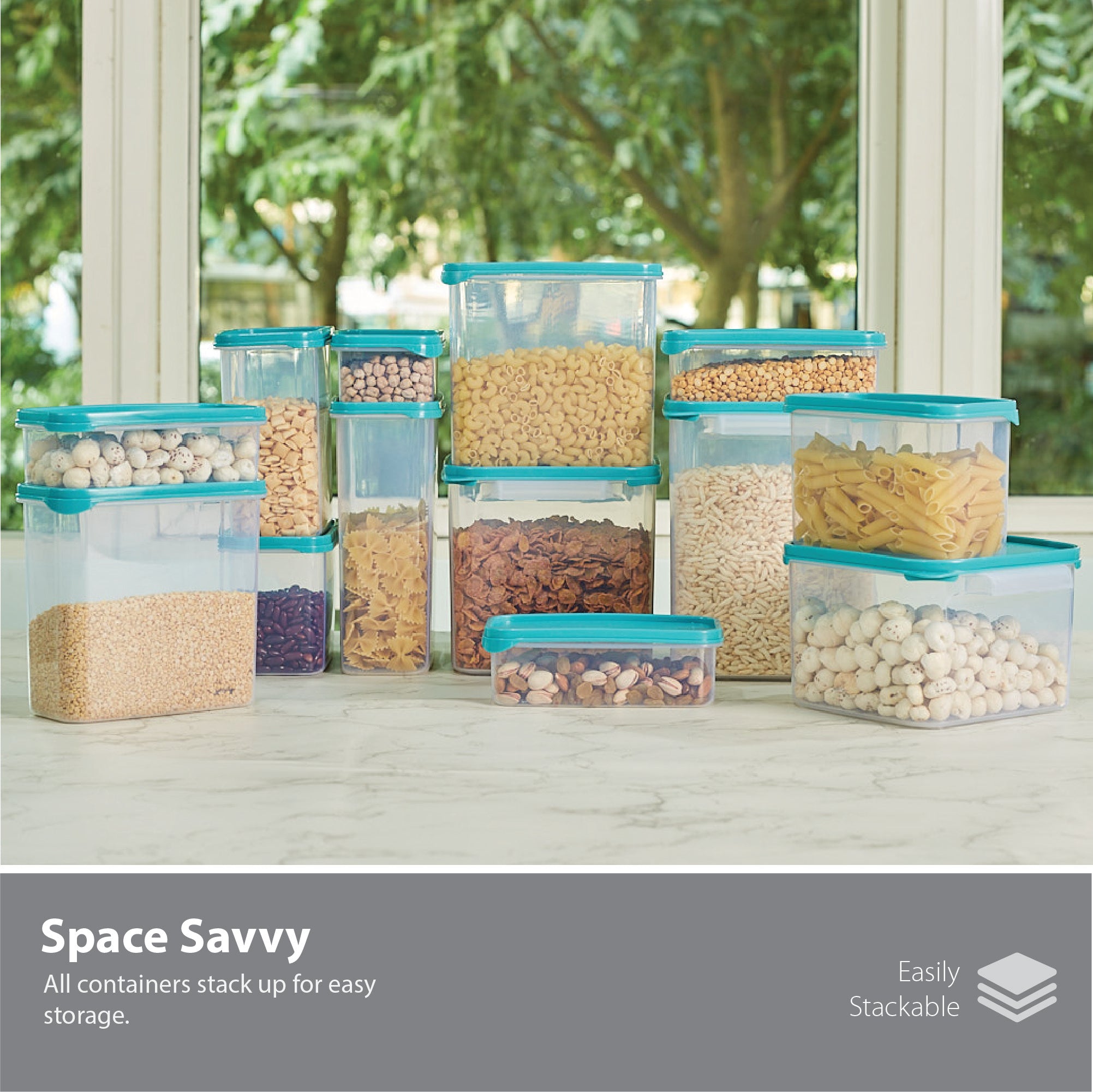 Modular Mate Plastic Square Container 3000ml Set of 2 in Teal & Transparent Colour