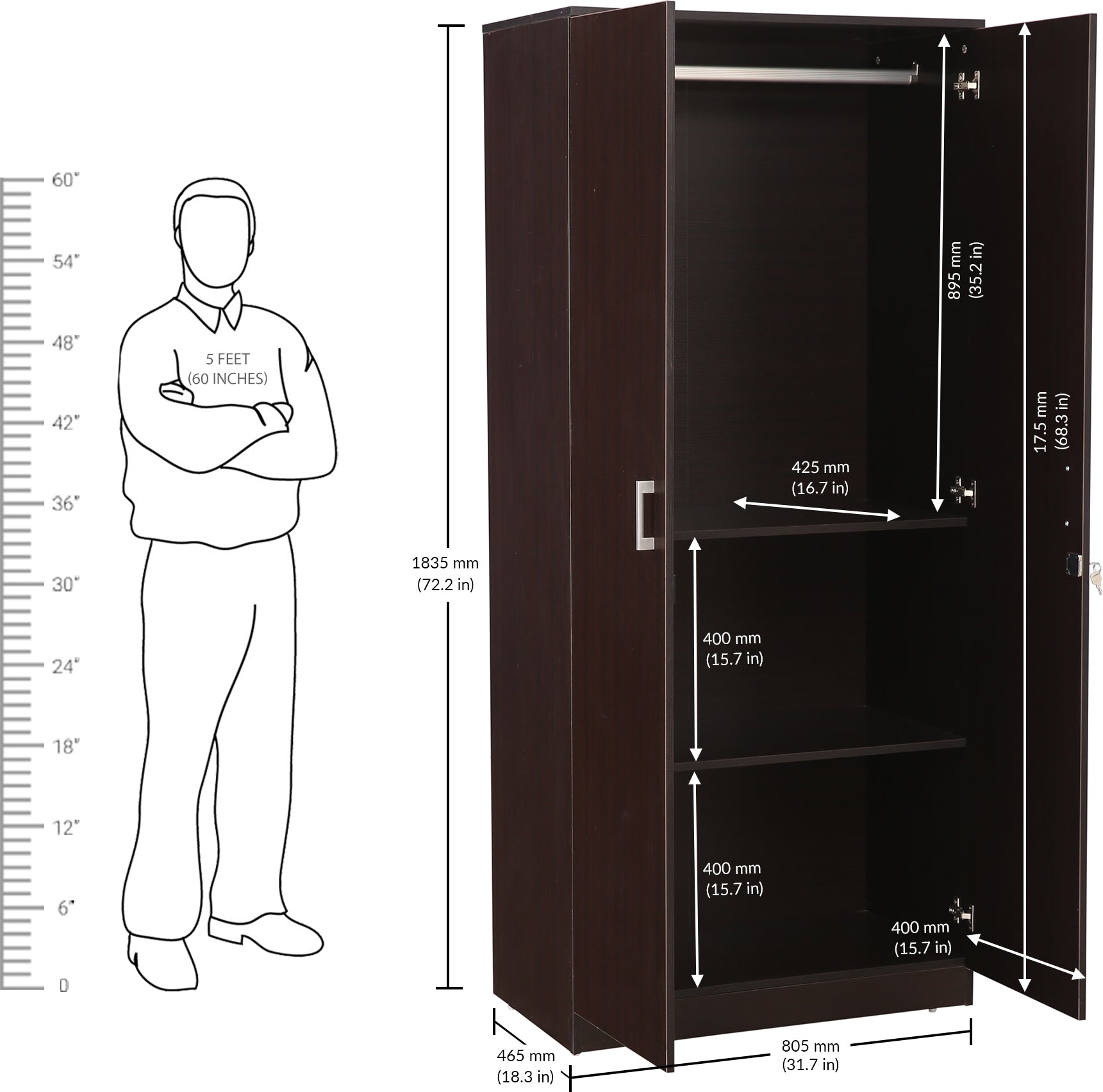 Prime 2 door wardrobe in Wenge Colour