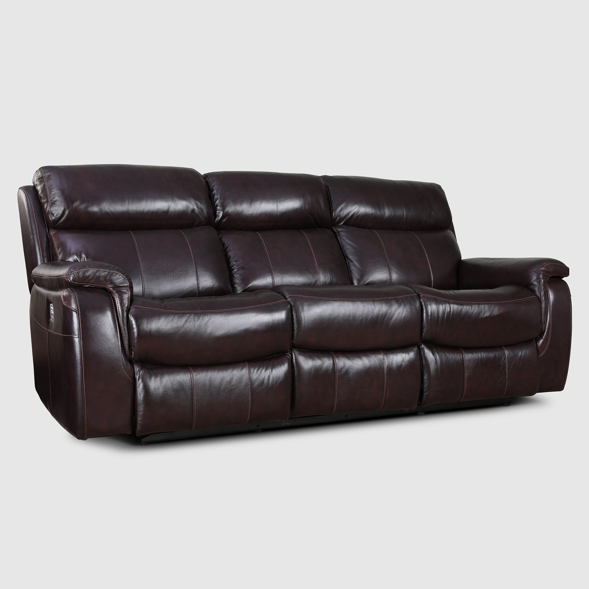 Plush Half Leather Three Seater Electric Recliner in Burgundy Colour