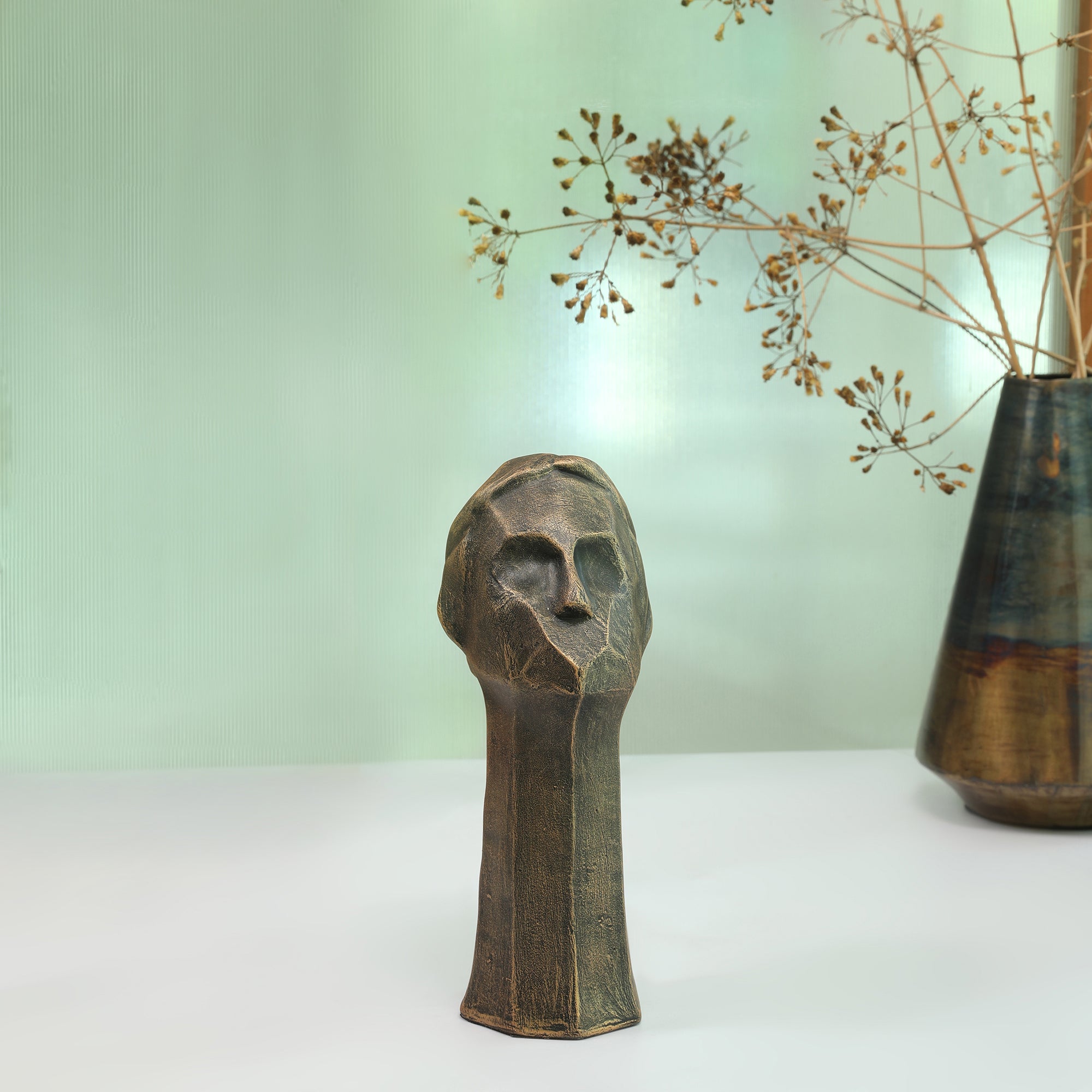 Stella Antique Finish Polyresin Female Abstract Facial Table D&eacute;cor