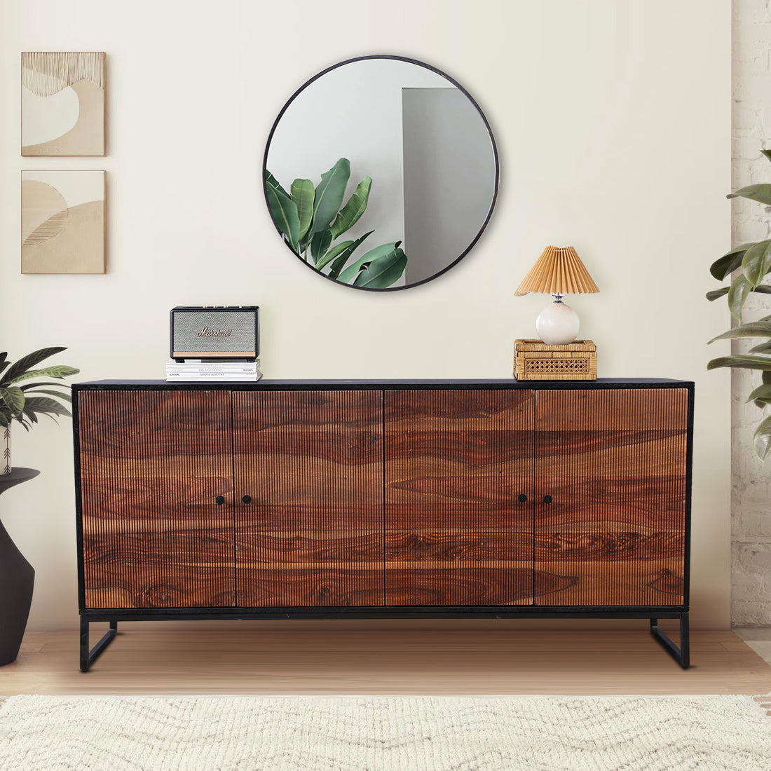 Sven Sheesham Wood(Rosewood) Sideboard in Natural Sheesham & Black Colour