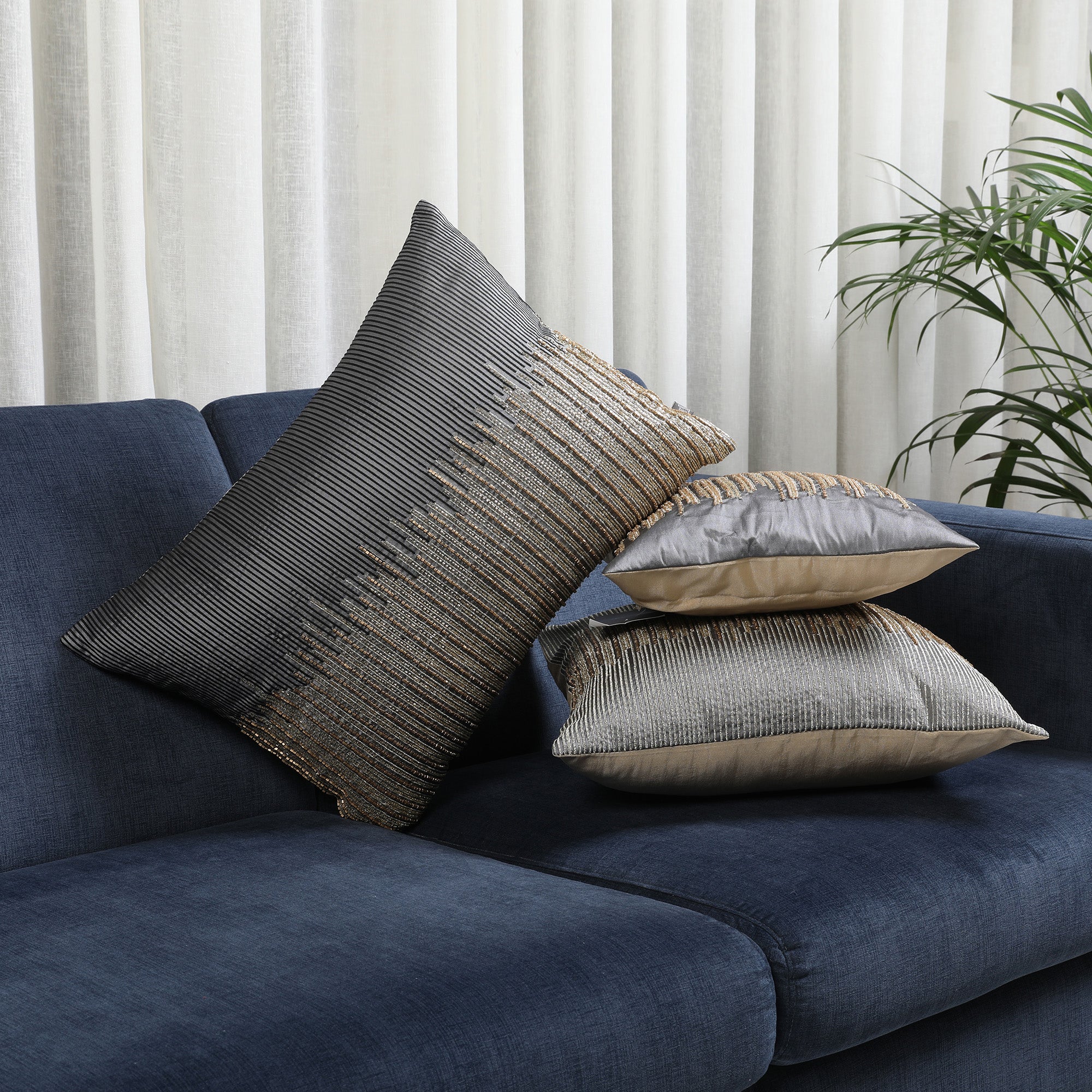 Modern Chic Polyester Cushion Cover 30x50 cm in Grey Colour