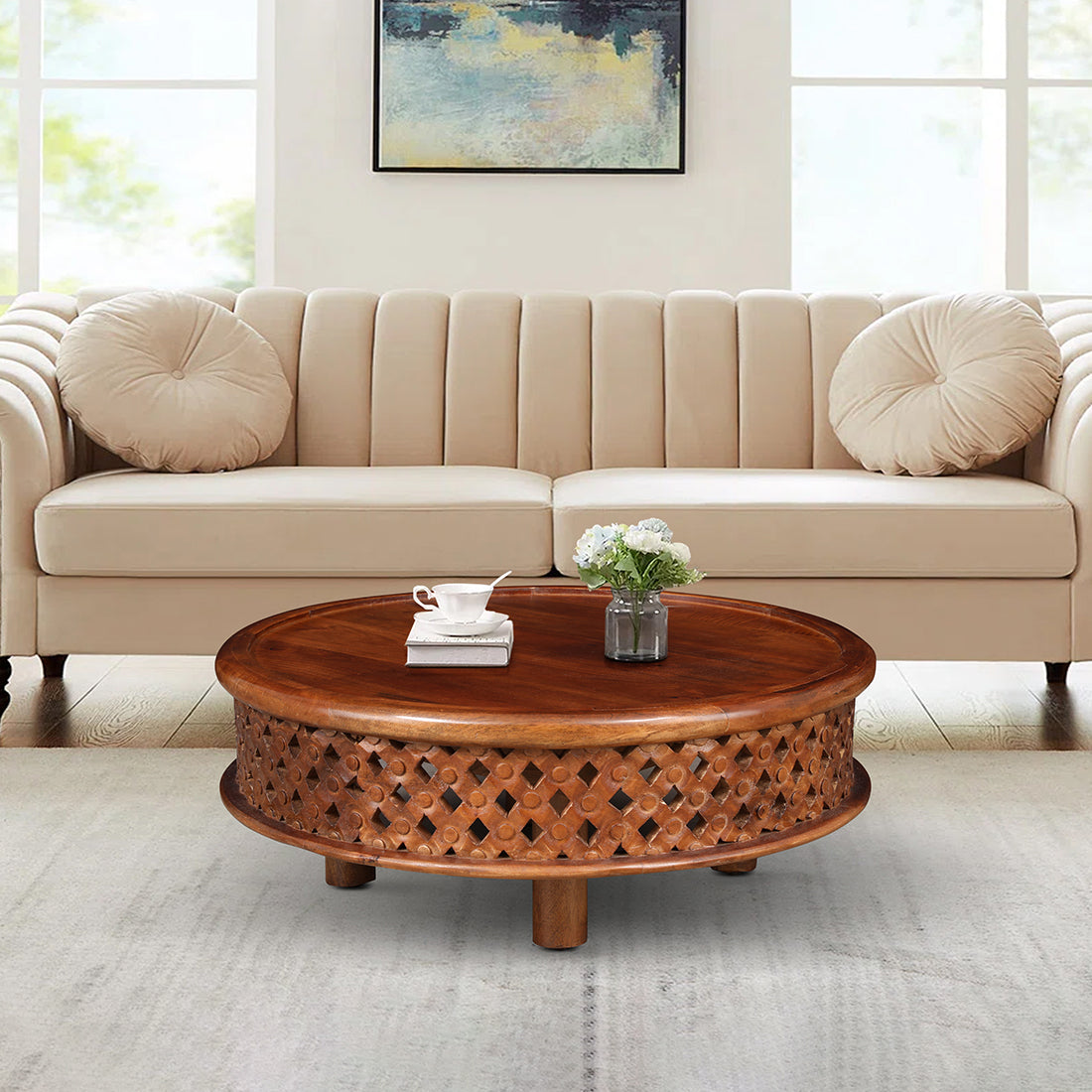 Sirohi Solidwood Center Table in Walnut Colour