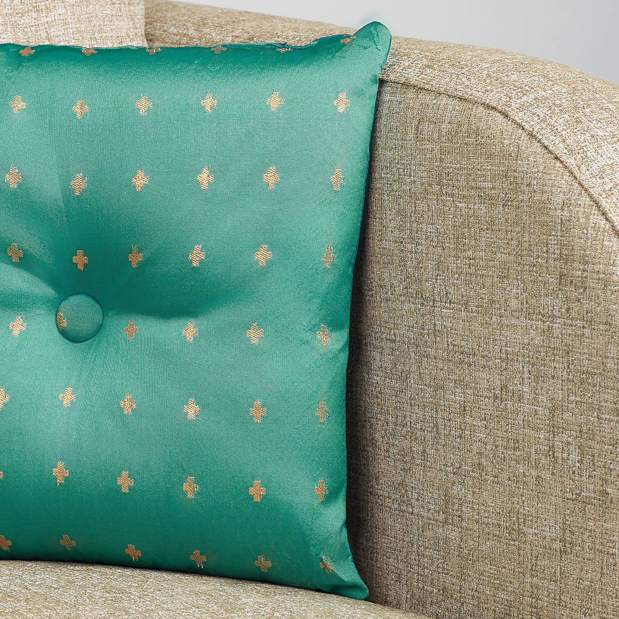 Fiesta  Jacquard Pattern Reversible Filled Cushion 30X30 Cm in Aqua & Teal Colour