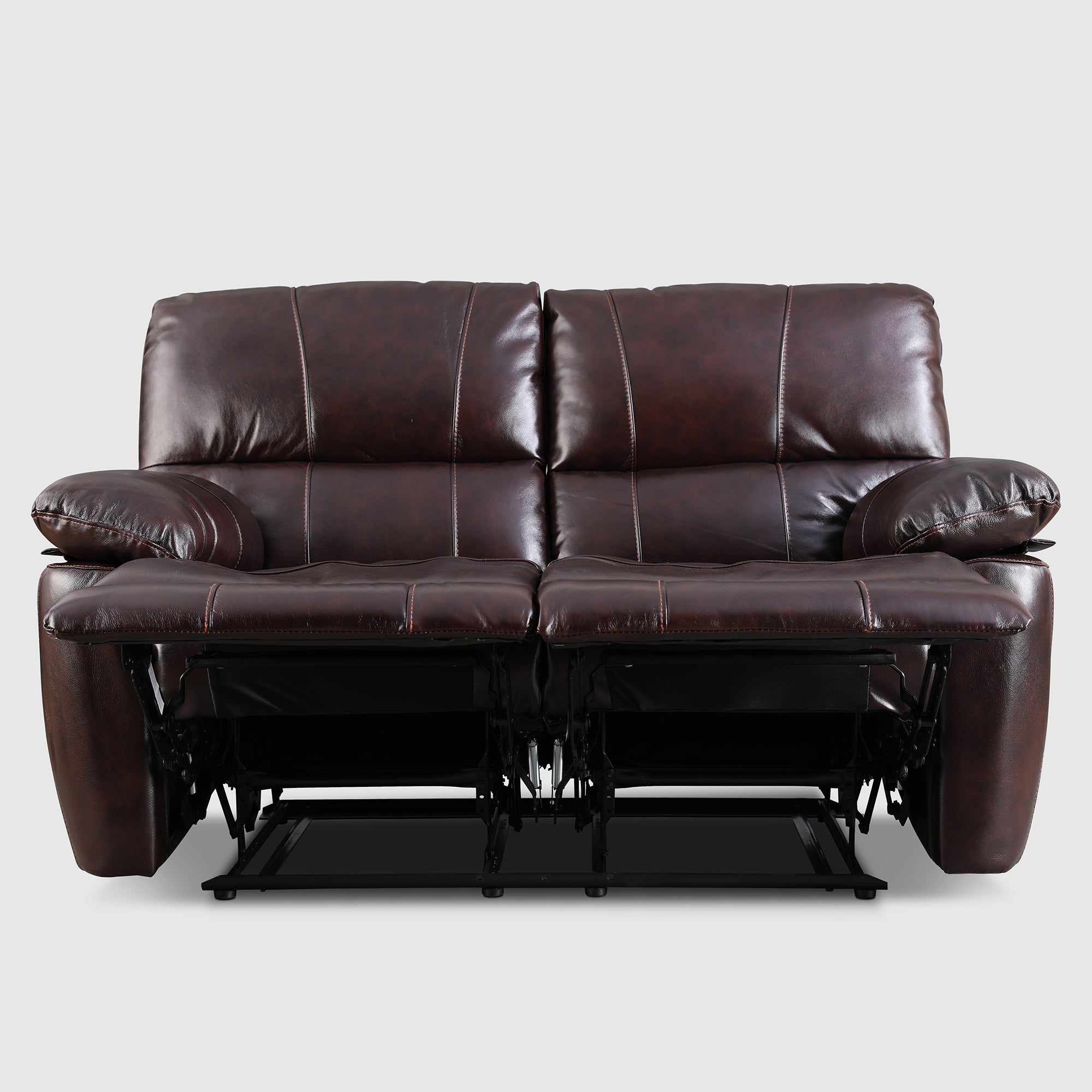 Charles Half Leather Two Seater Recliner in Burgundy Colour