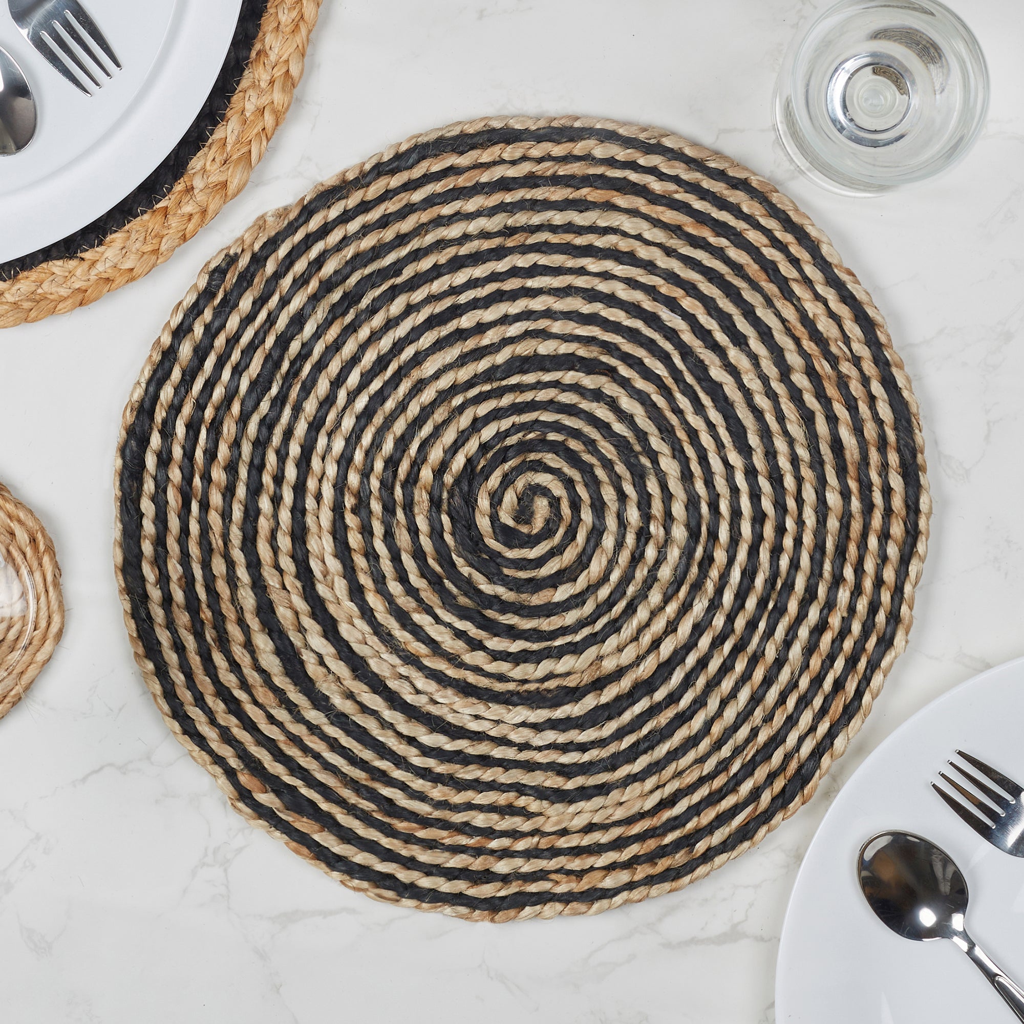 Ebony Handmade Jute Trivet Dia 30 Cm in Black Colour