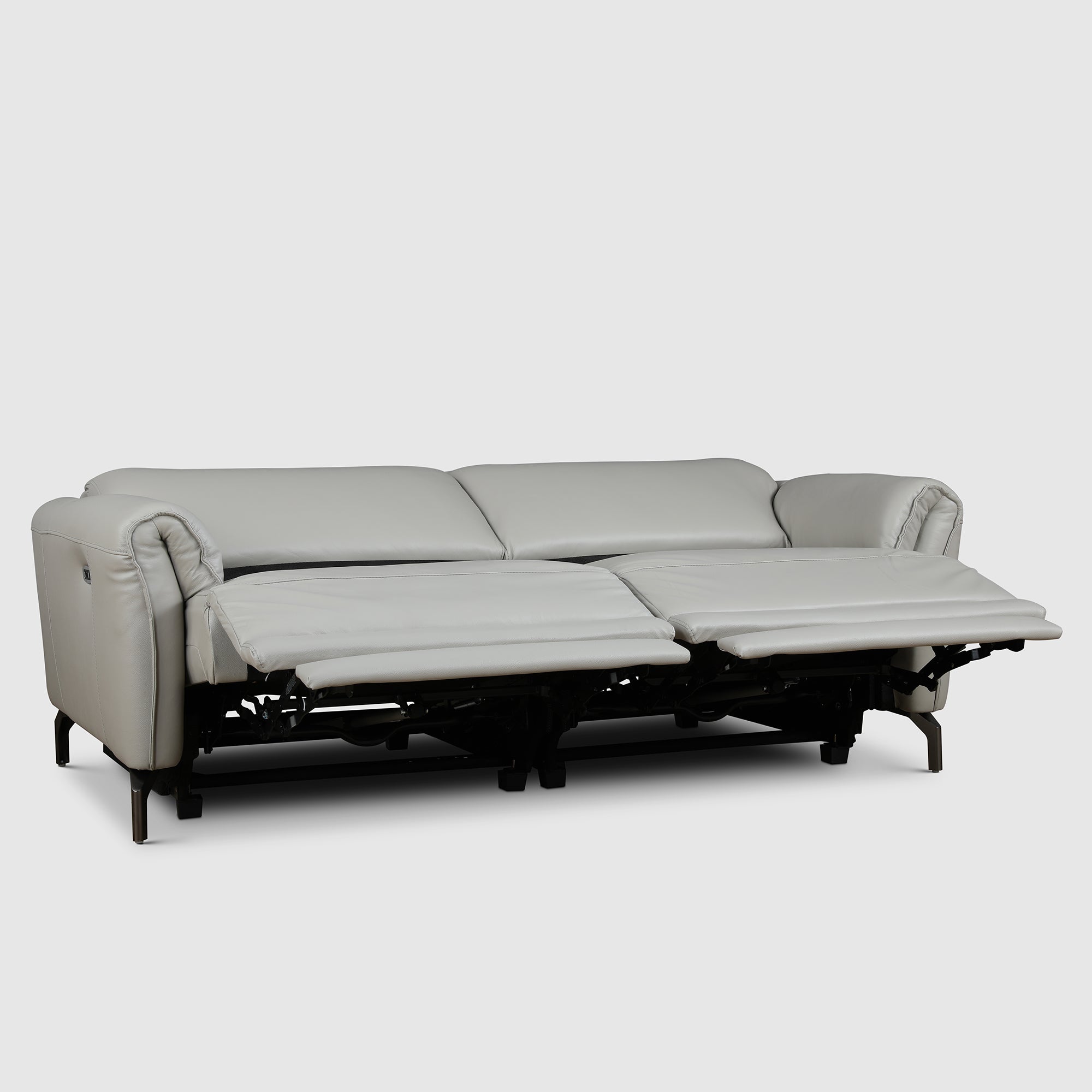 Emilia Half Leather Three seater Electric Recliner in Light Grey Colour