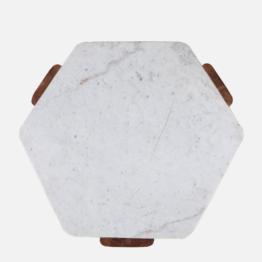 Hana Marble & Wood Center Table in White & Brown Colour