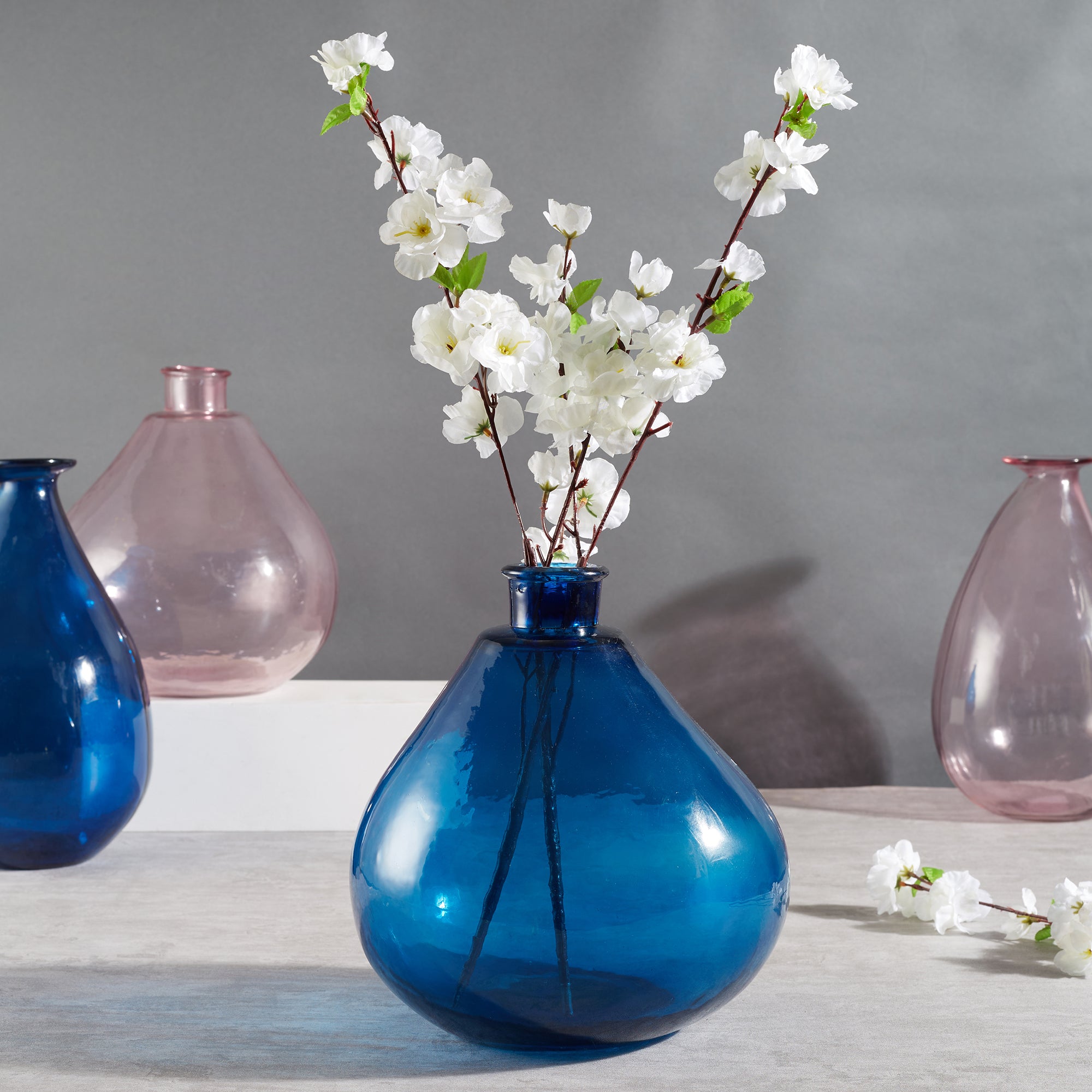 Phiona Glass Modern Organic Shapped Handcrafted Vase 32 Cm in Indigo Colour