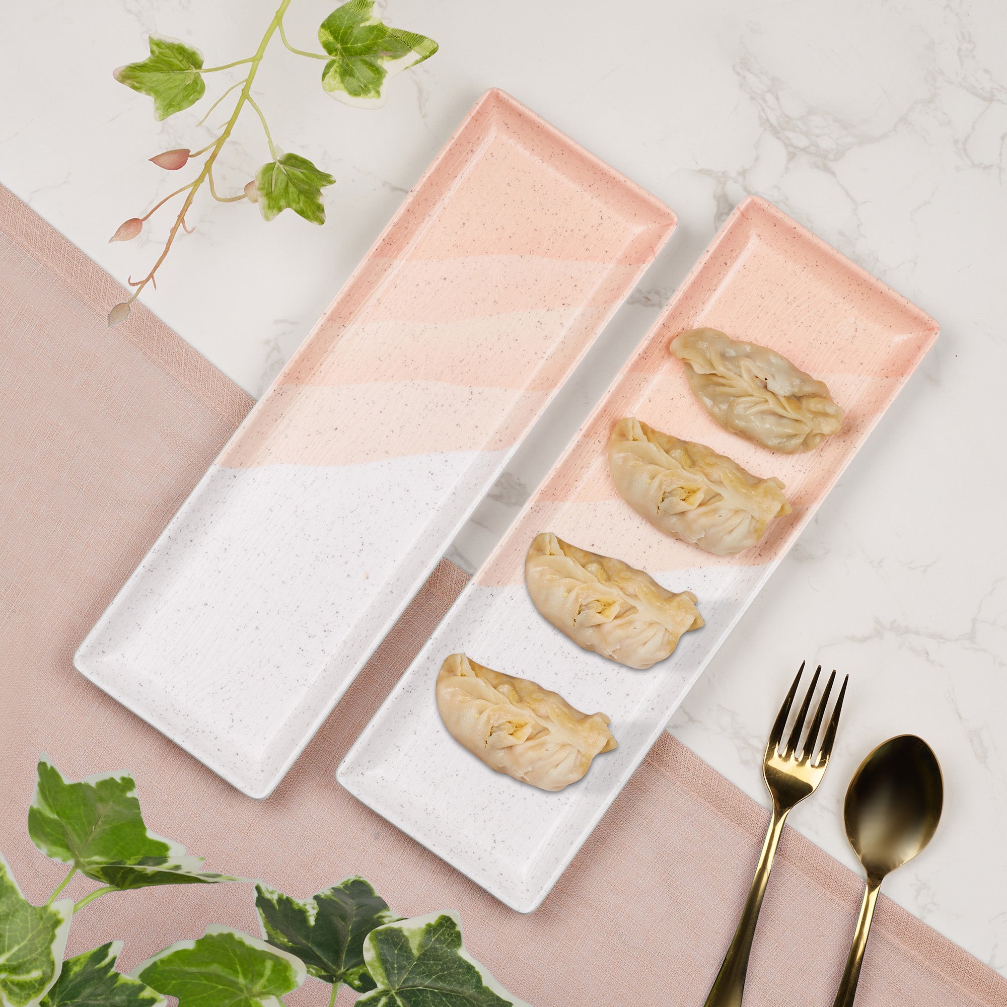 Emilia Melamine Small Platter 12x4 Inch Set of 4 in Pink Colour
