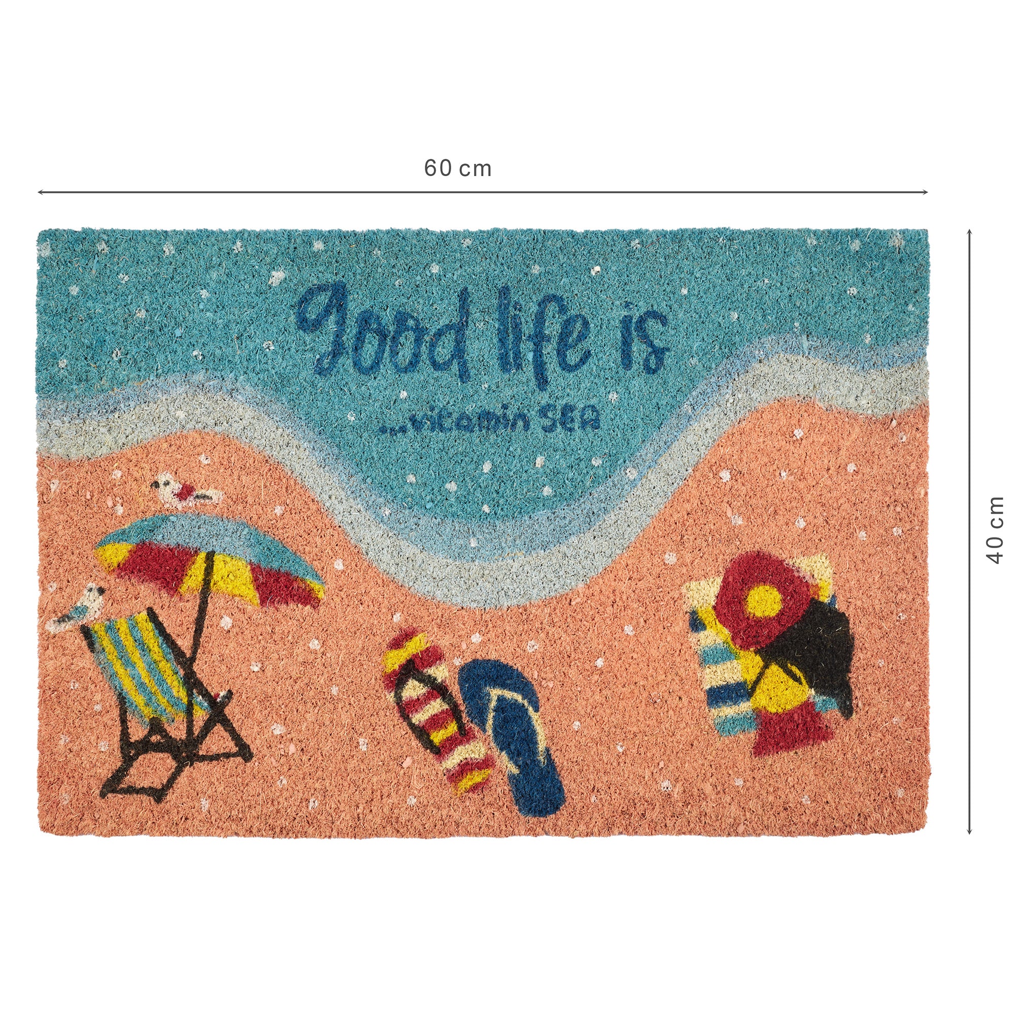 Good Life Is  Vitamin Sea Printed Coir Doormat 40x60 CM in Coral Colour